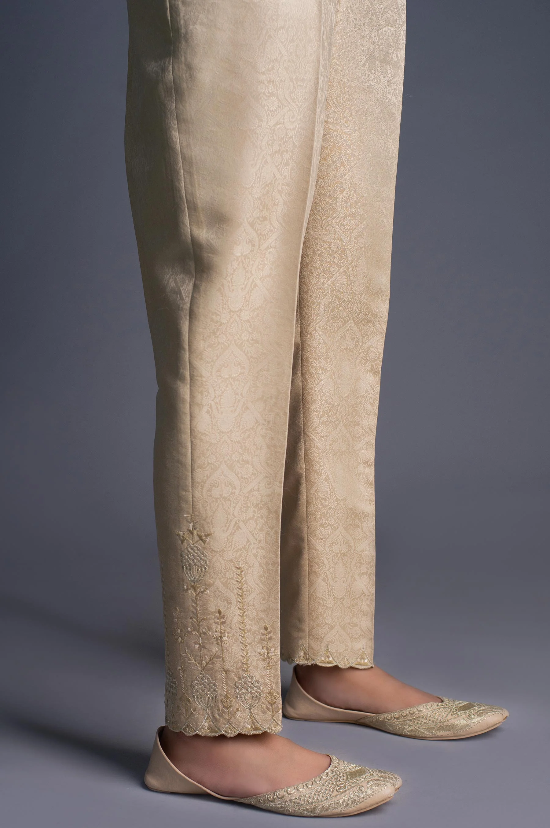 Embroidered Cigarette Pants - Beige - Image 2