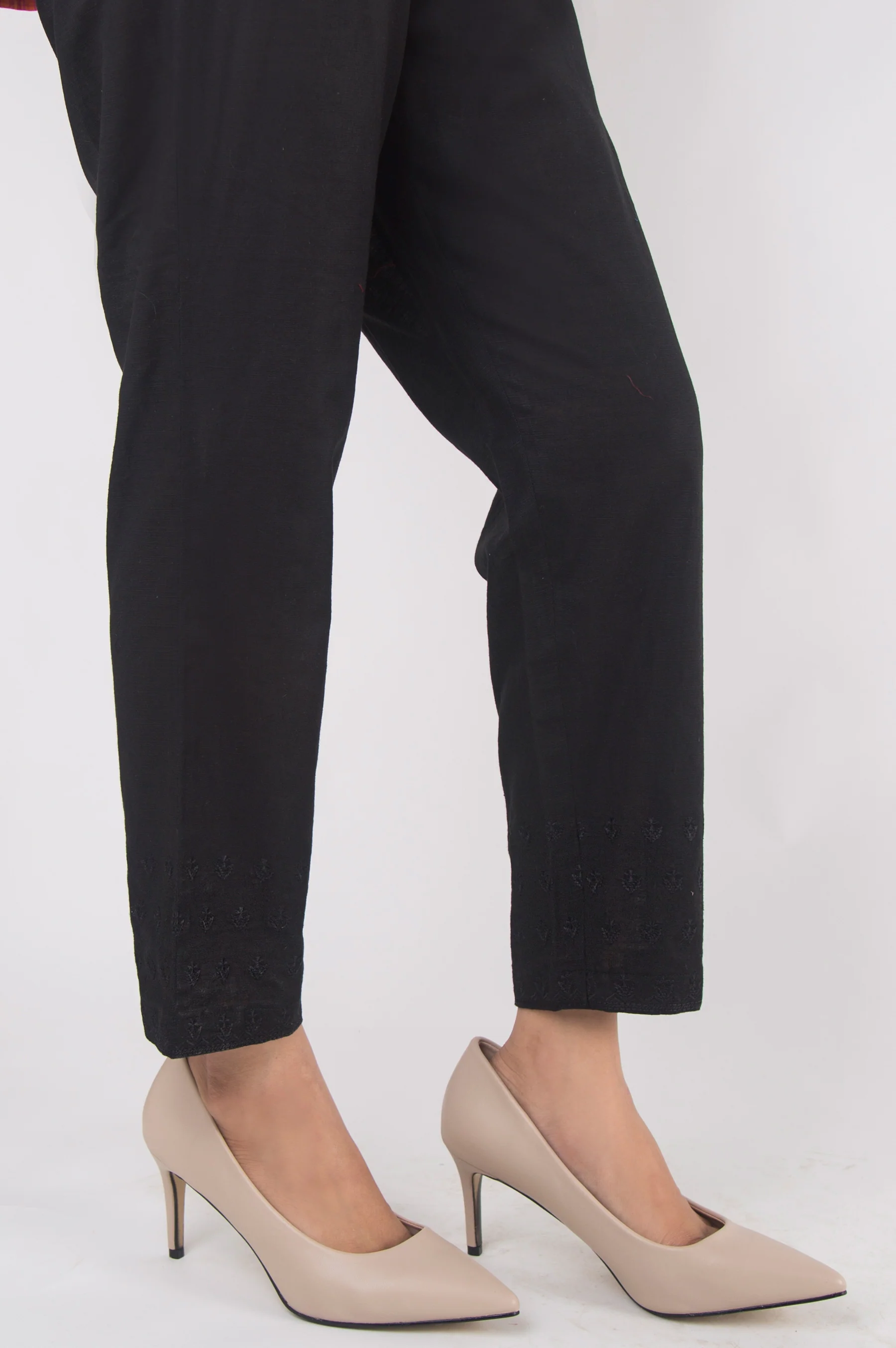Embroidered Khaddar Pants - Black - Image 2