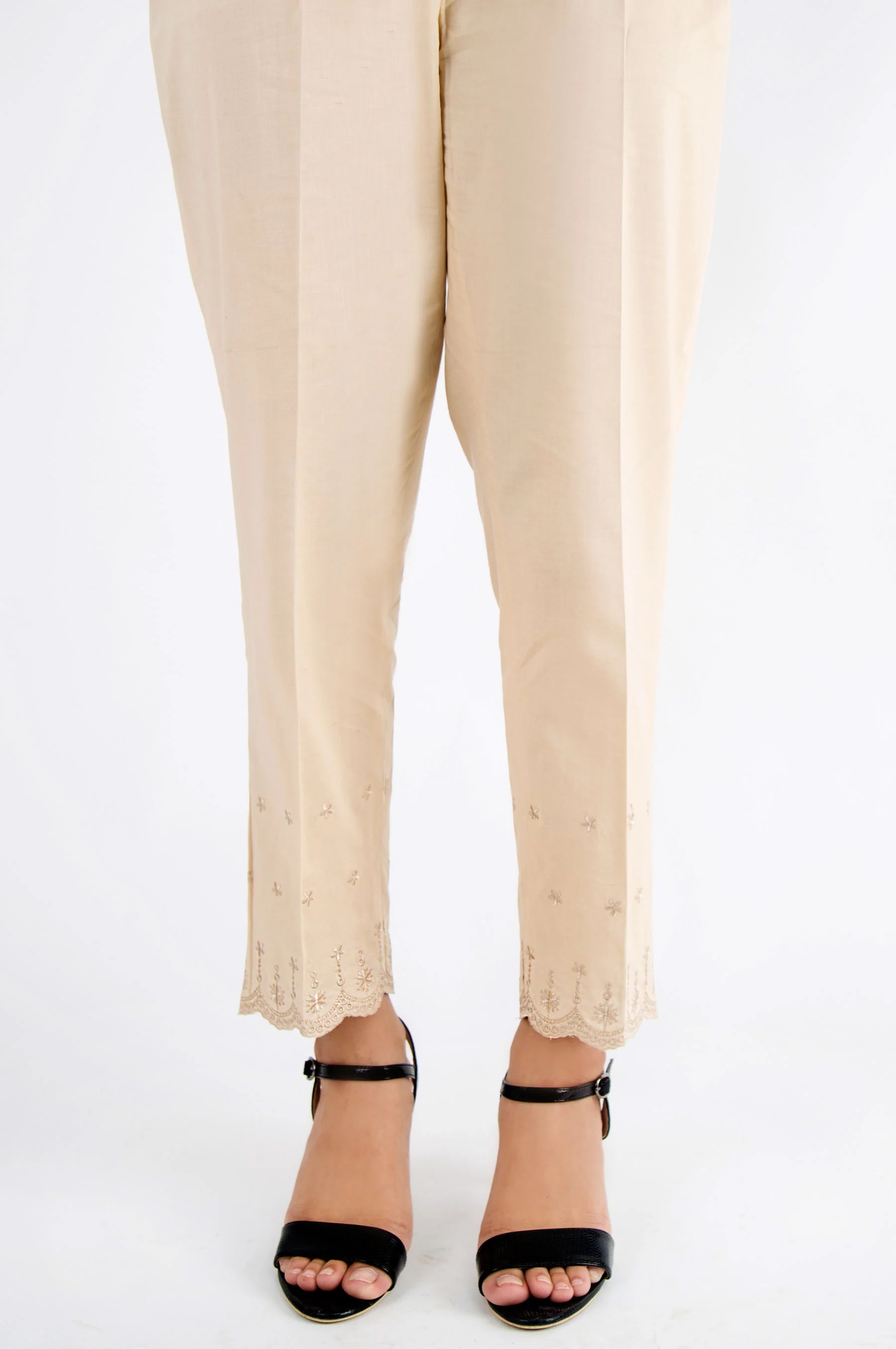 Embroidered Cambric Pants - Beige