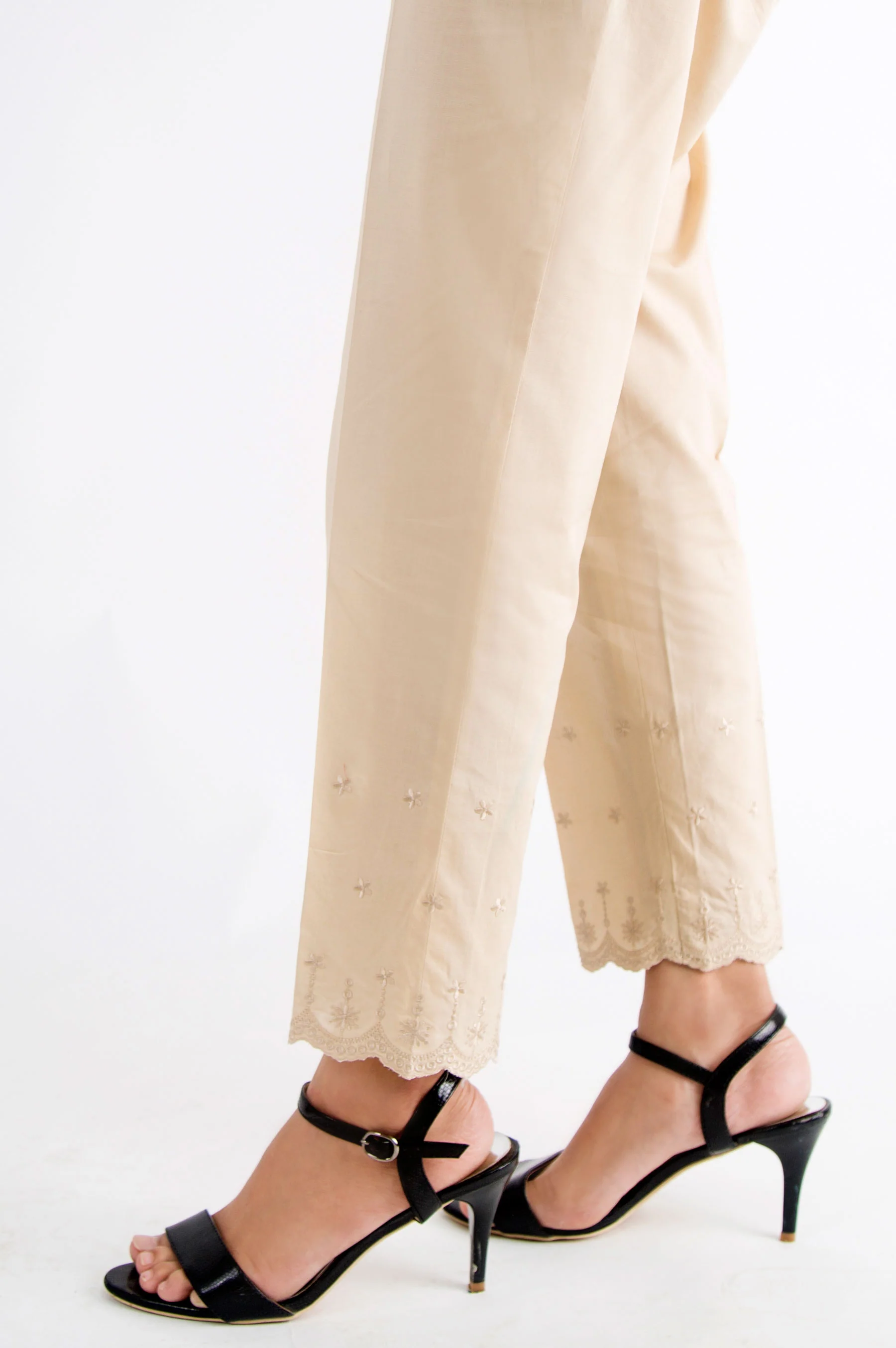 Embroidered Cambric Pants - Beige - Image 2