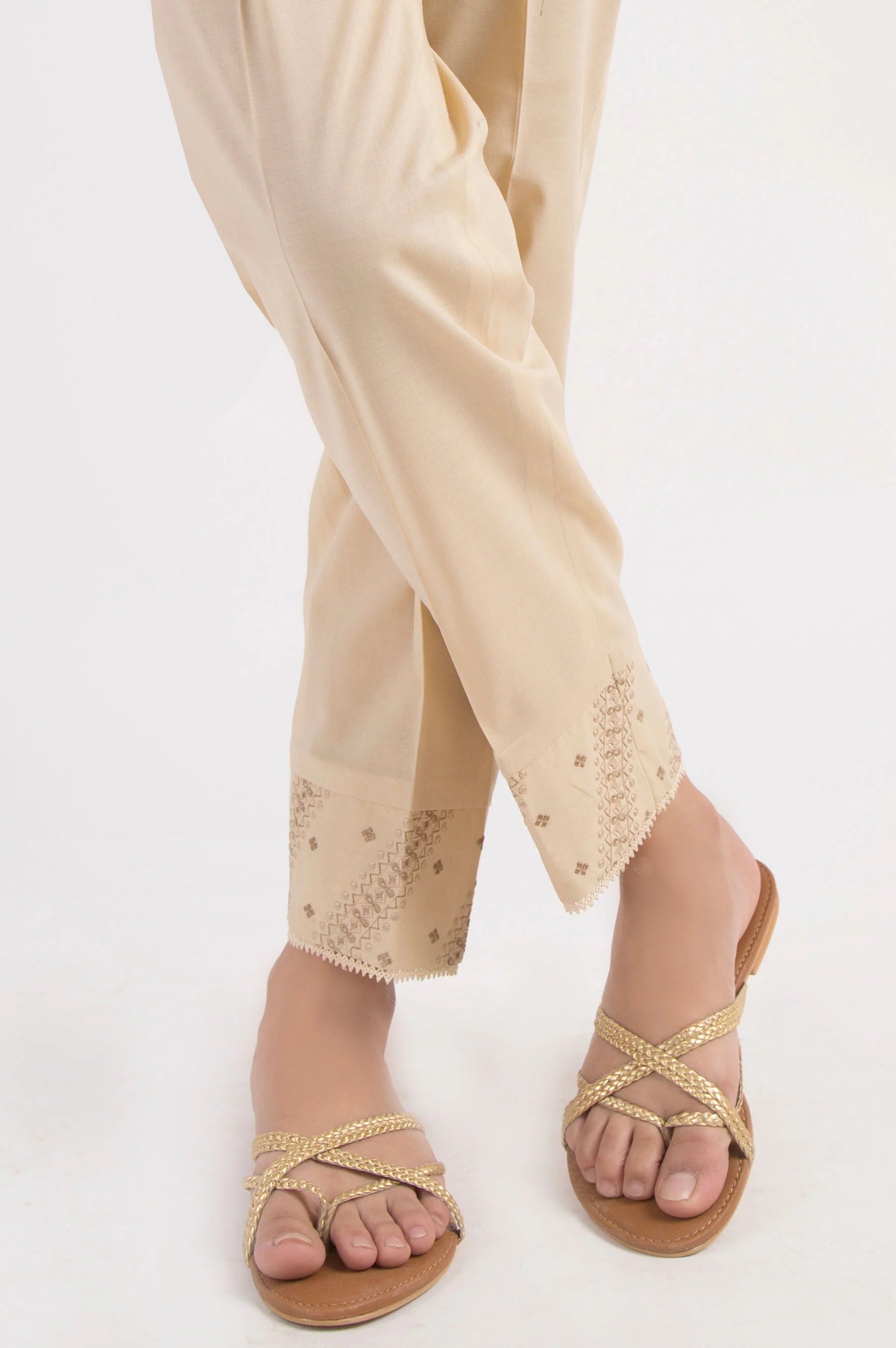Embroidered Cambric Cigarette Pants - Beige - Image 2