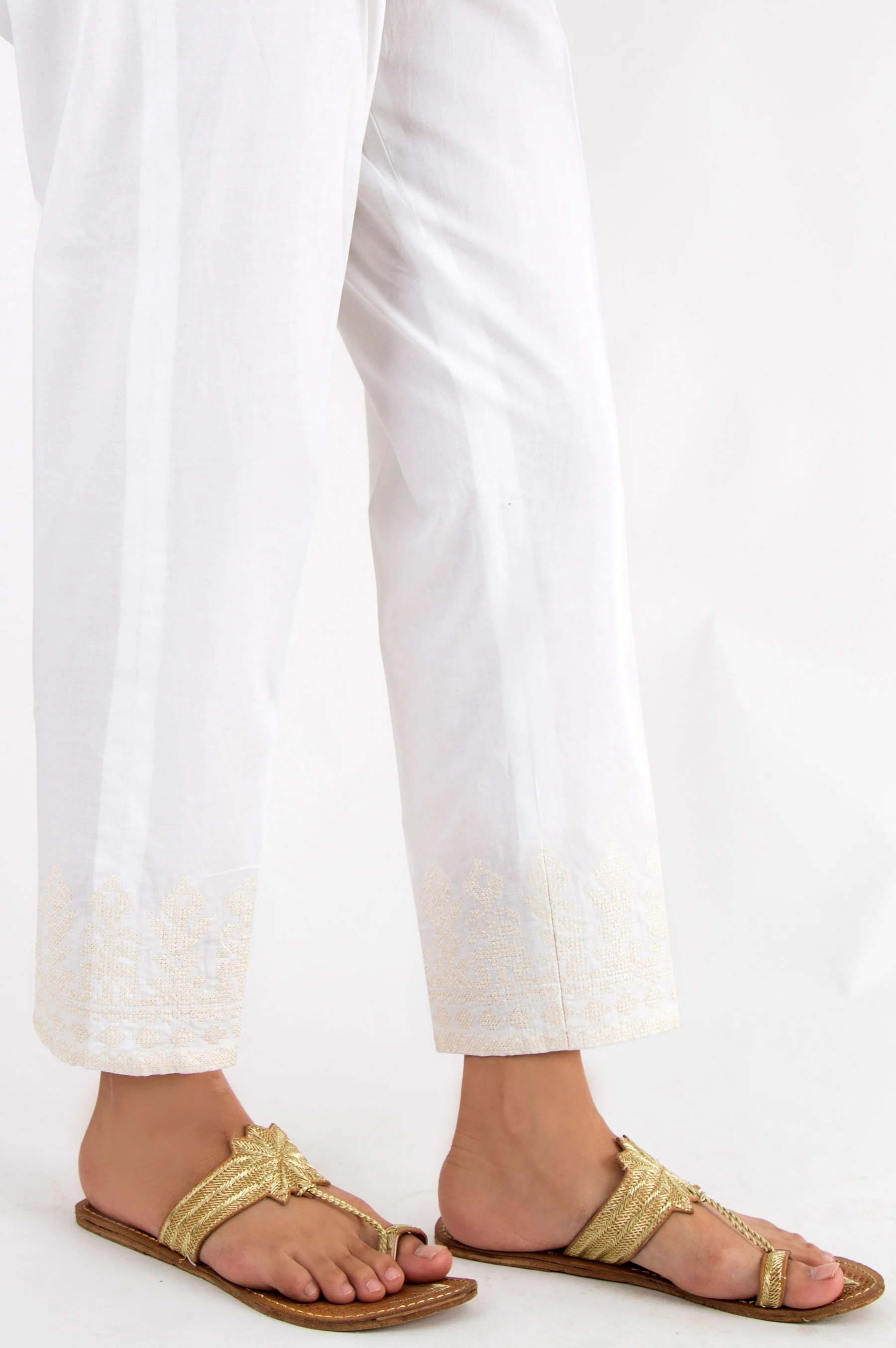 Embroidered Cambric Pants - White - Image 2