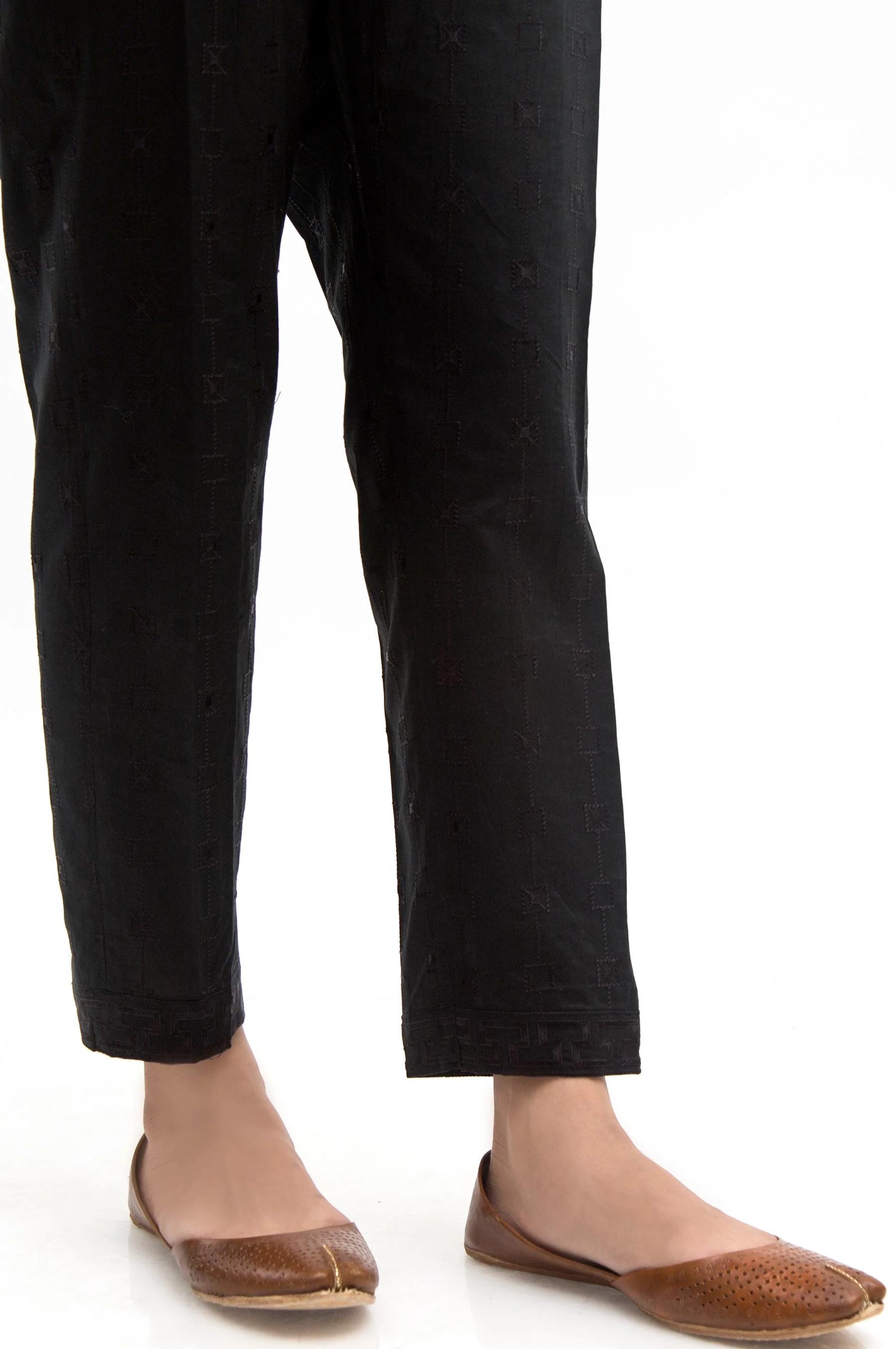 Embroidered Cambric Cigarette Pants - Black - Image 3