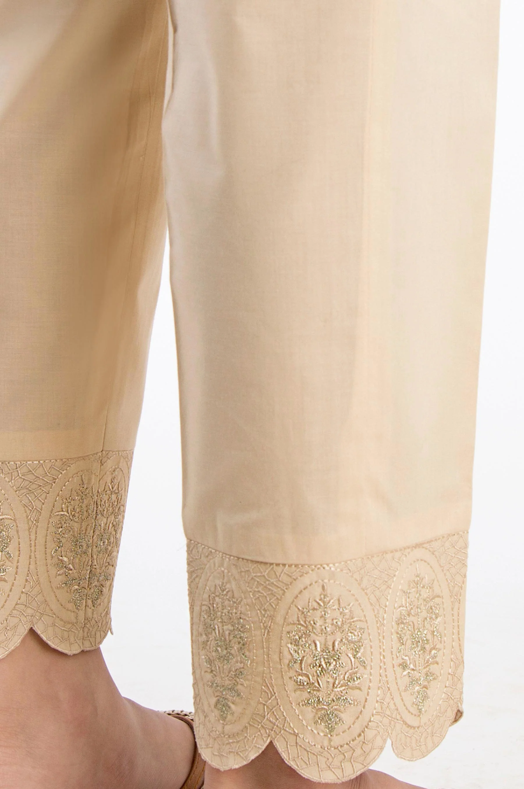 Embroidered Cigarette Pants - Beige - Image 2