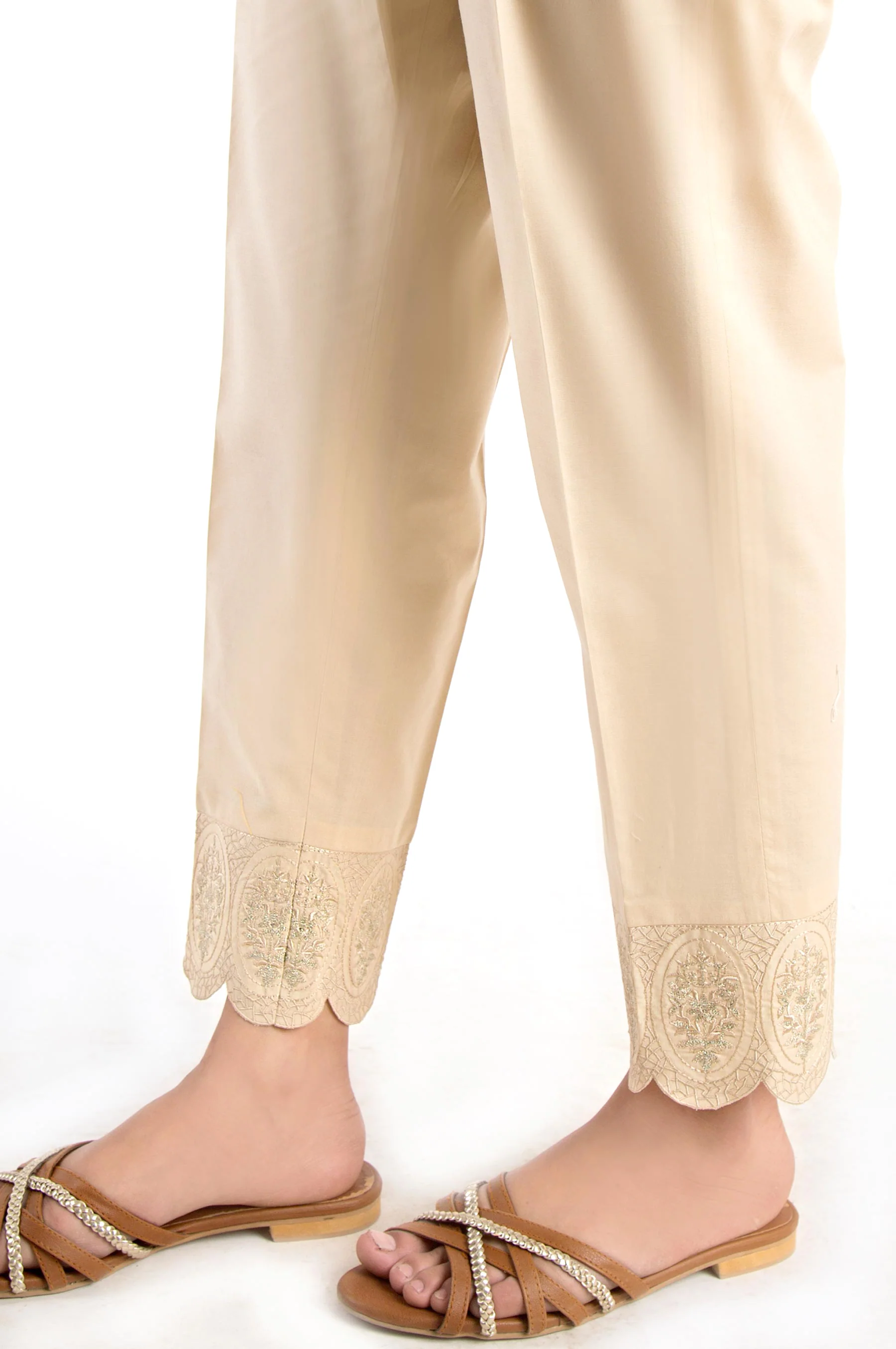 Embroidered Cigarette Pants - Beige - Image 3