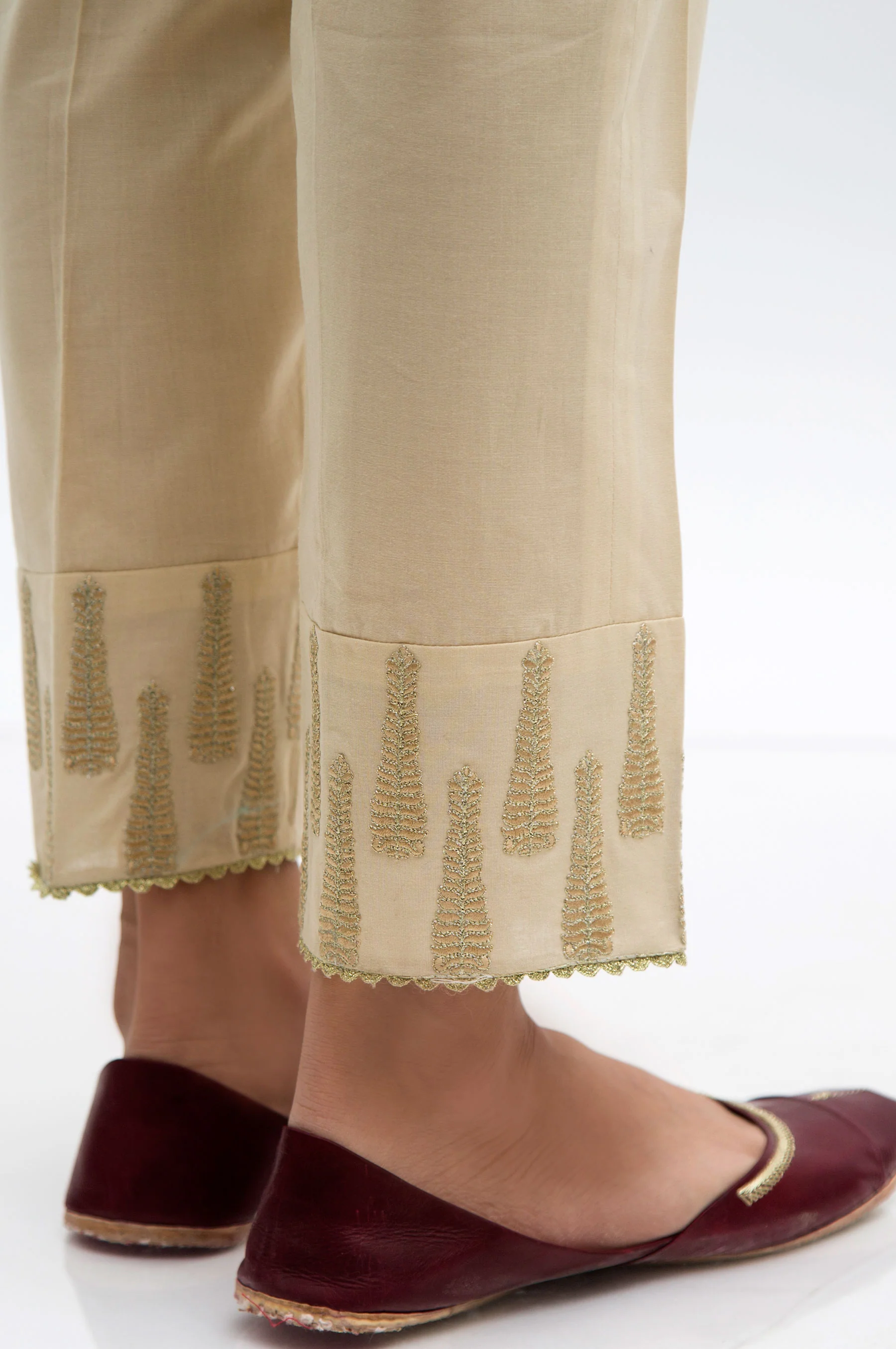 Embroidered Cambric Cigarette Pants  - Beige - Image 2