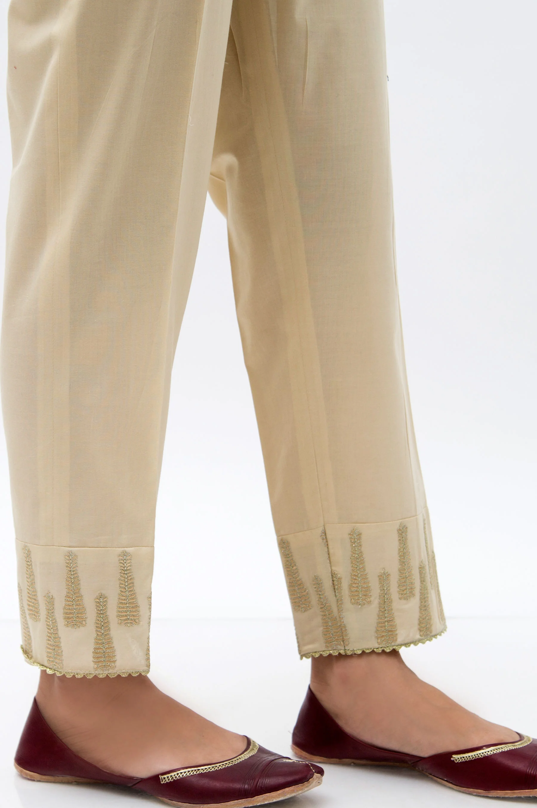 Embroidered Cambric Cigarette Pants  - Beige - Image 4