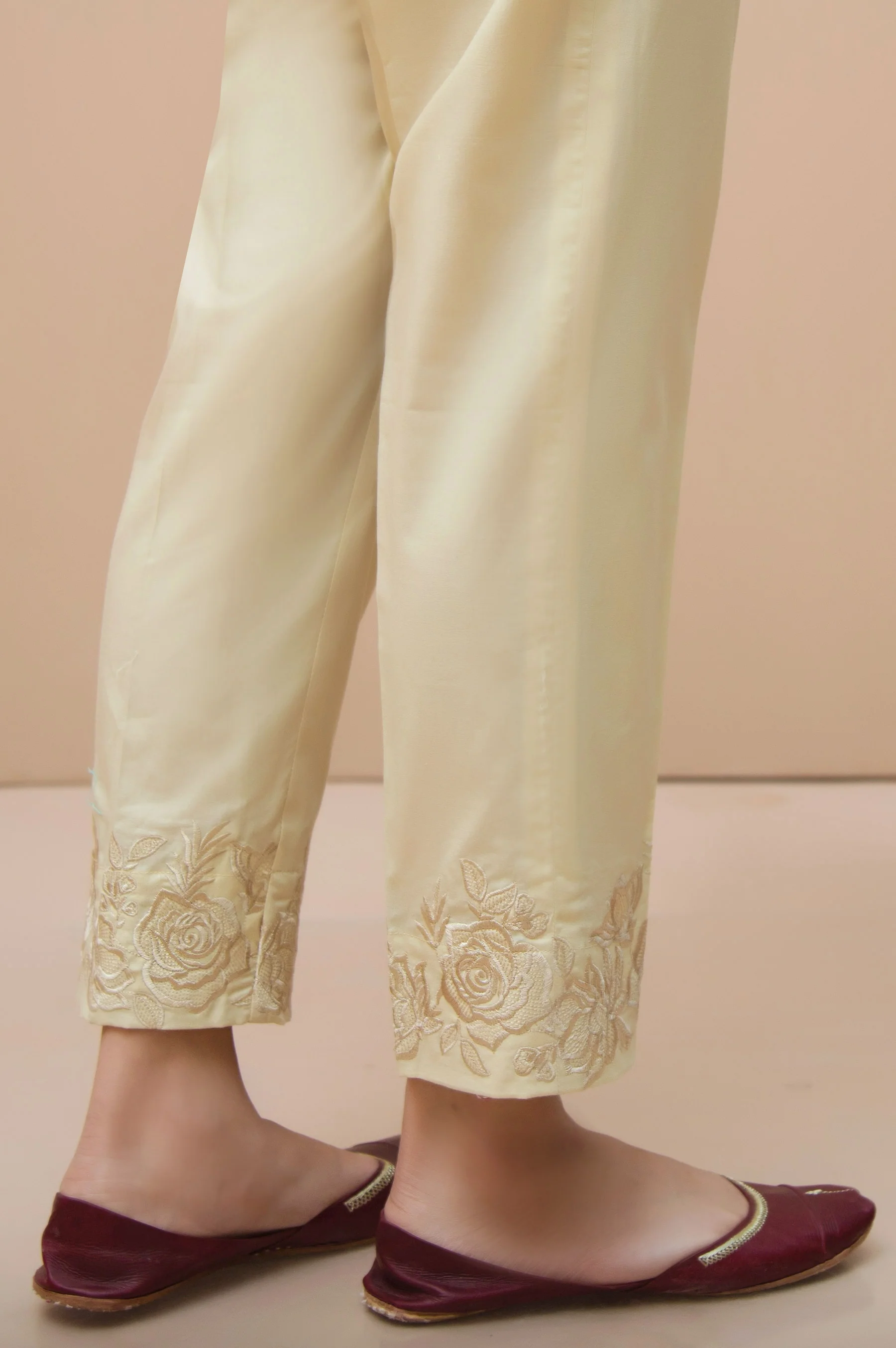 Embroidered Cigarette Pants - Beige - Image 2
