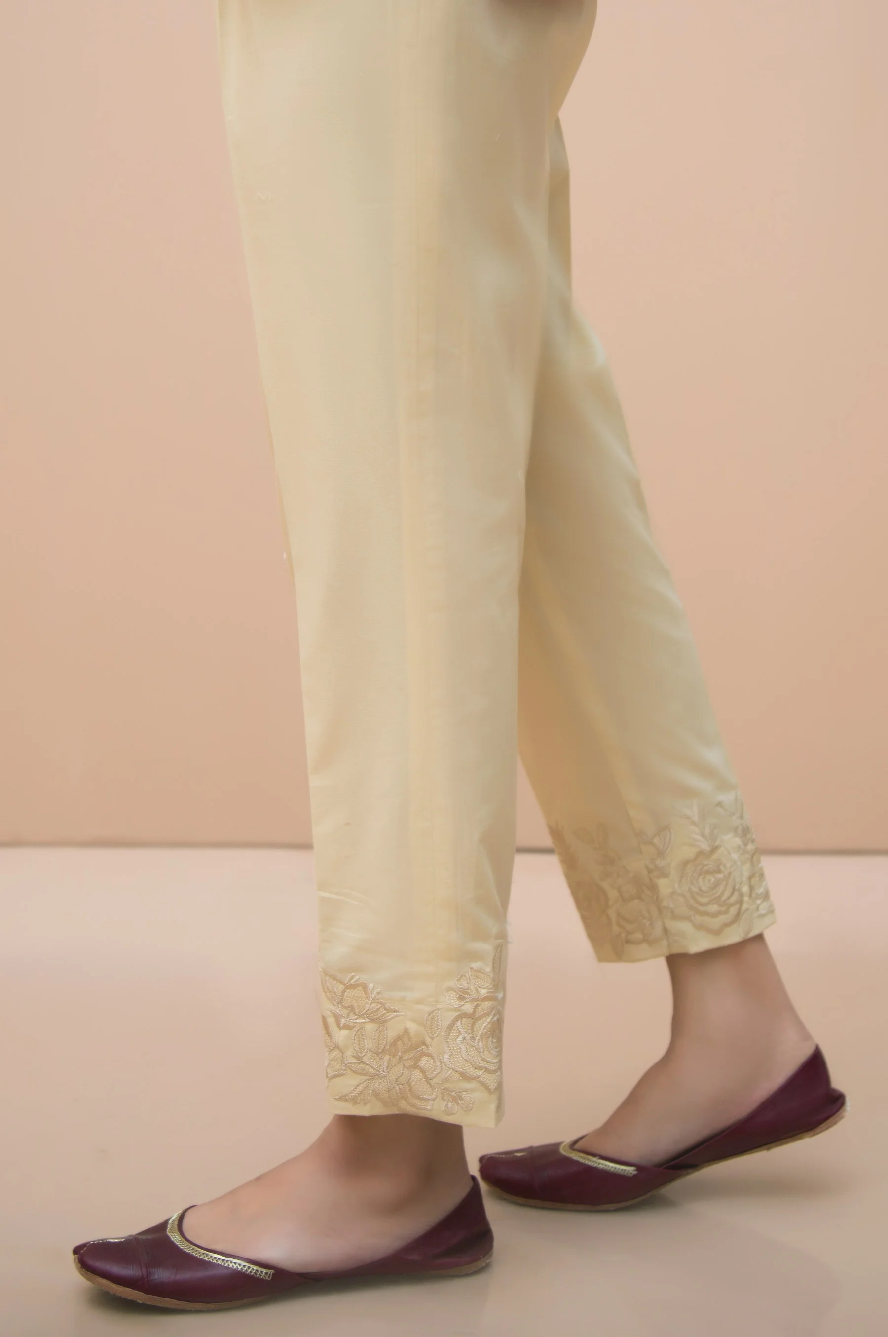 Embroidered Cigarette Pants - Beige - Image 3