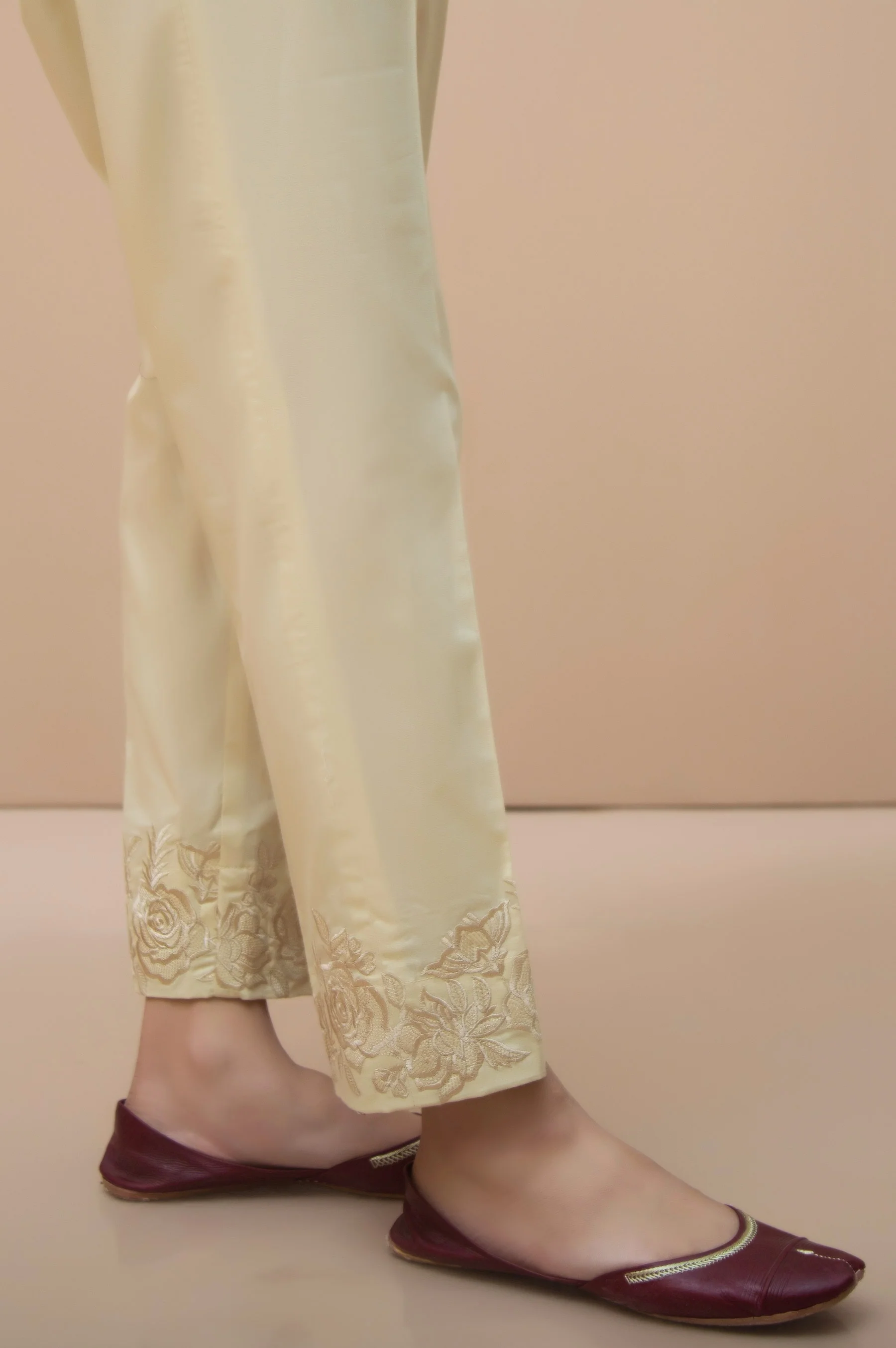Embroidered Cigarette Pants - Beige - Image 4