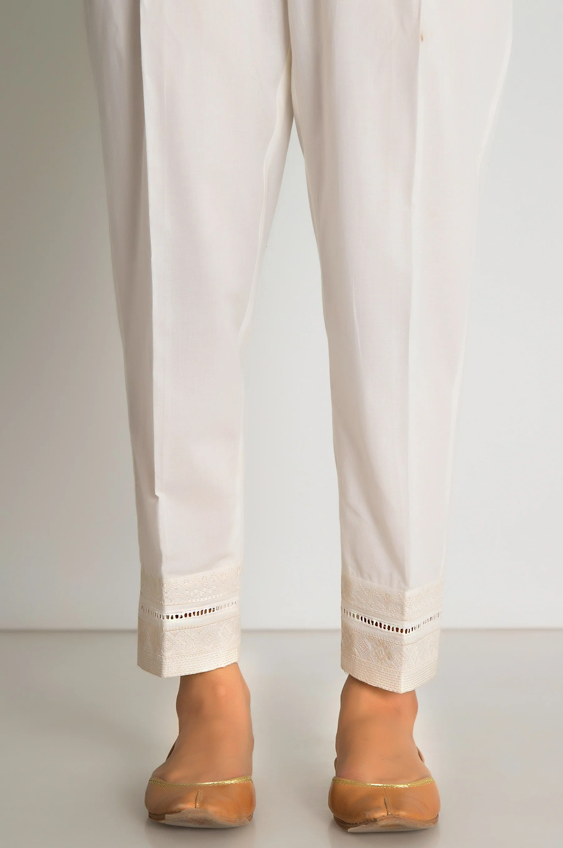 Embroidered Cigarette Pants - Off-White