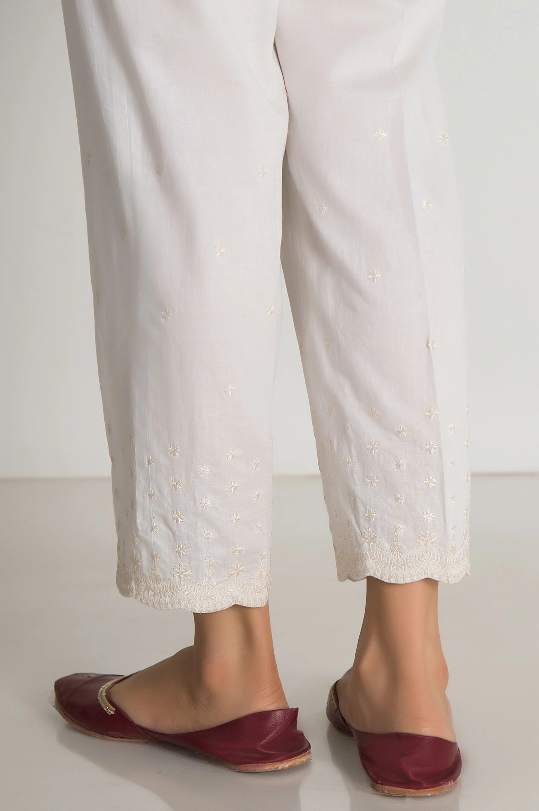 Embroidered Cigarette Pants - White - Image 2
