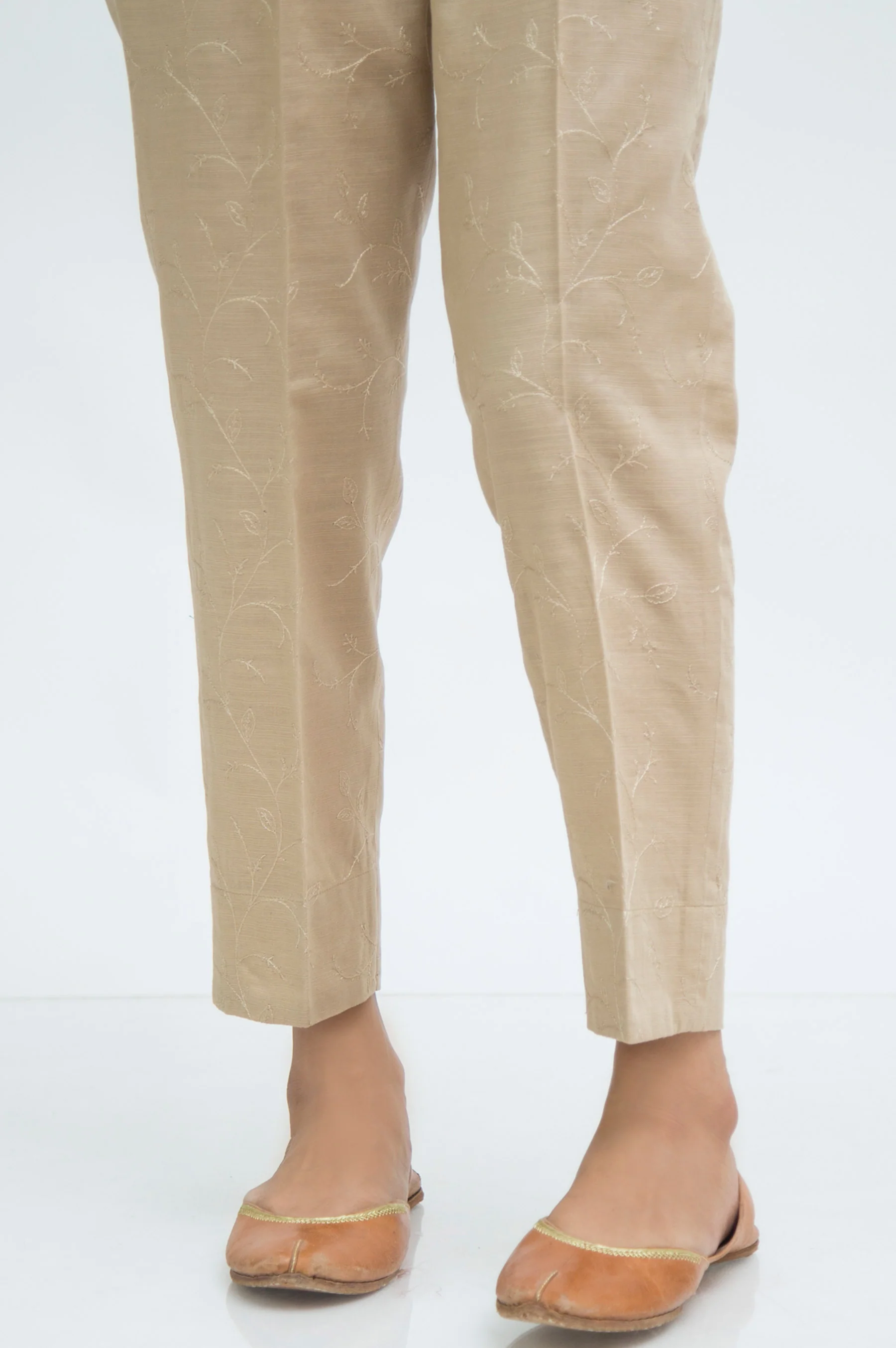 Embroidered khaddar Cigarette Pants - Beige