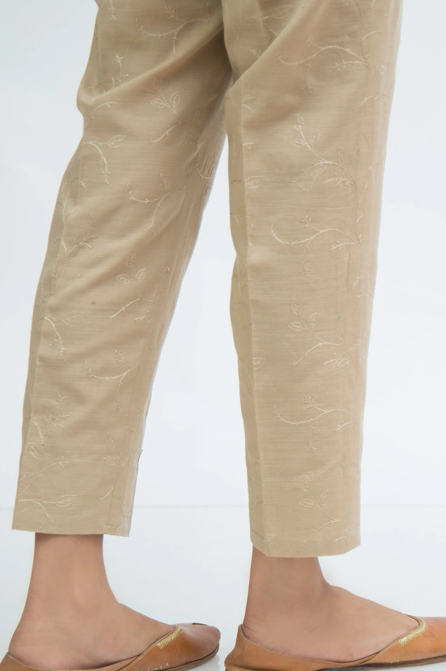 Embroidered khaddar Cigarette Pants - Beige - Image 2