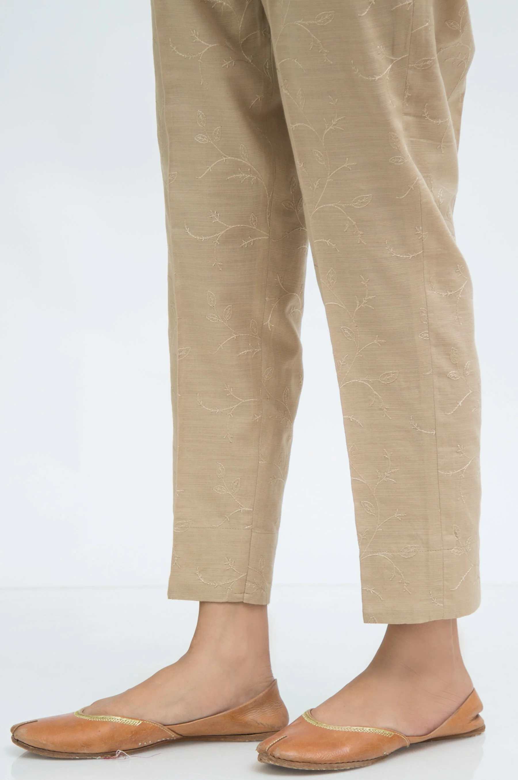 Embroidered khaddar Cigarette Pants - Beige - Image 3