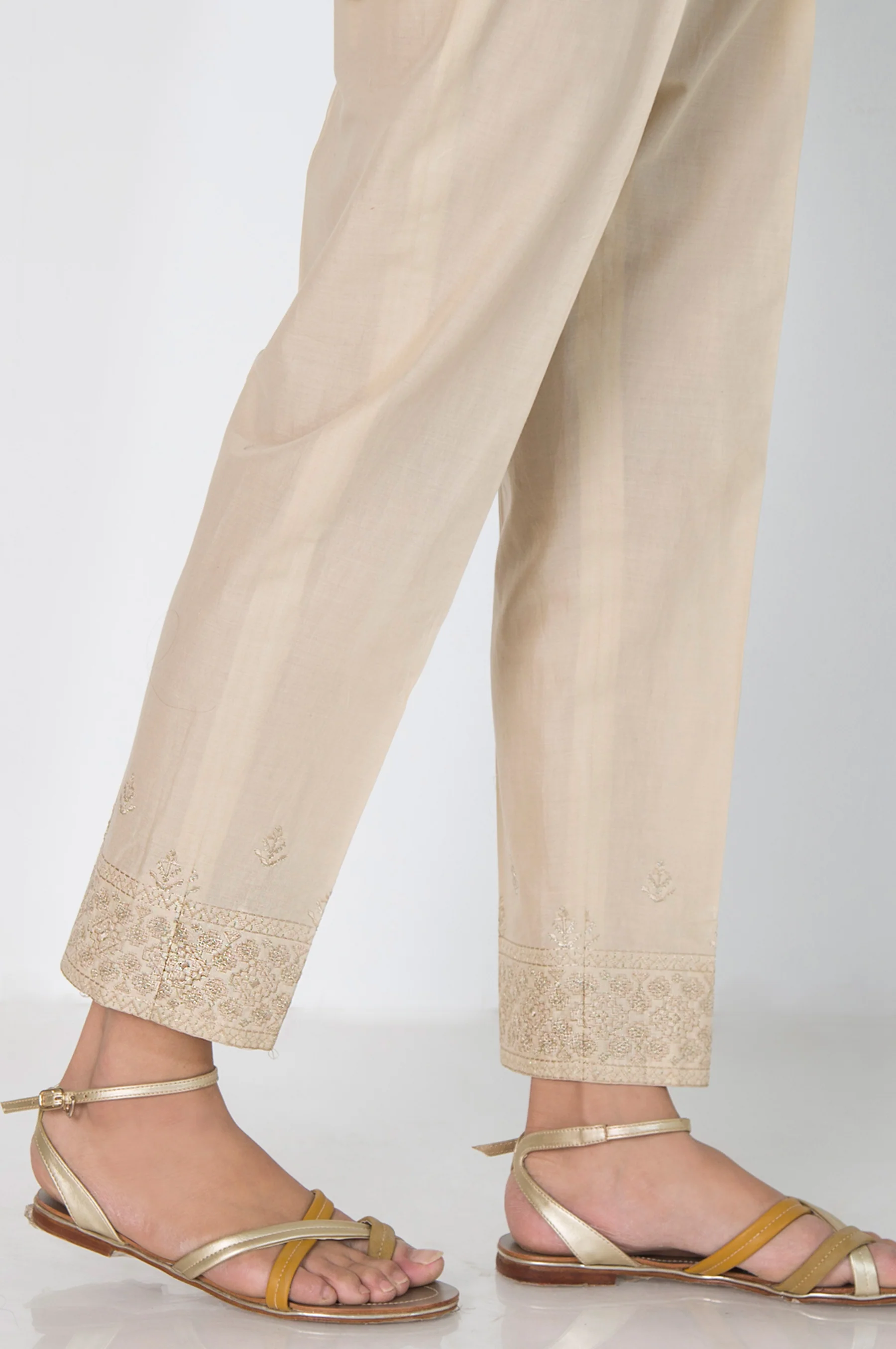 Embroidered Cambric Cigarette Pants - Beige - Image 2