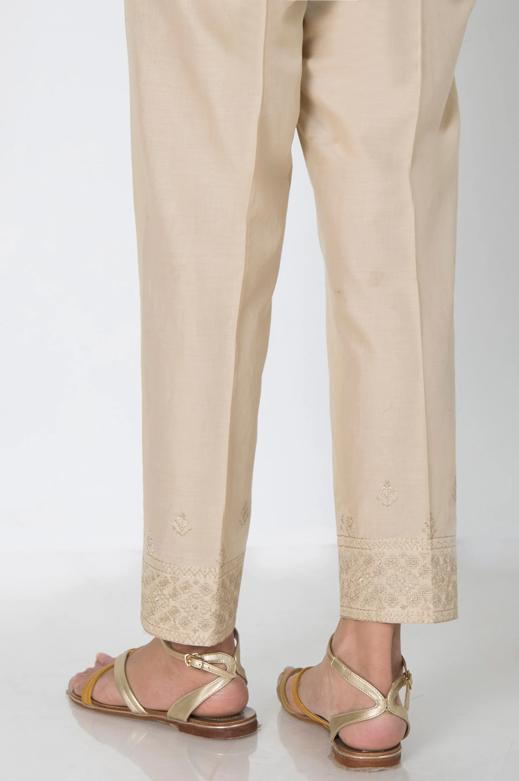 Embroidered Cambric Cigarette Pants - Beige - Image 3