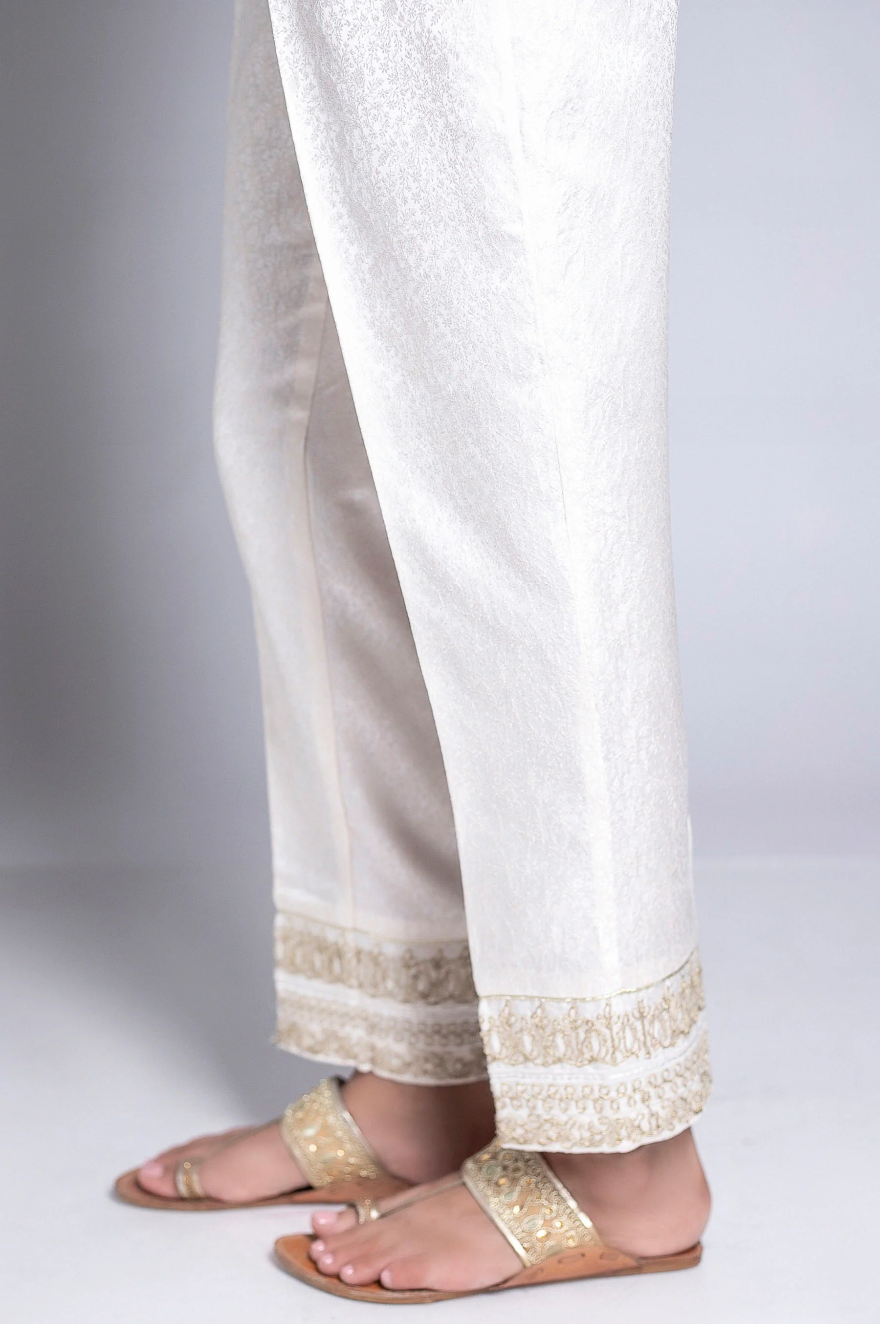 Embroidered Jamawar Pants - White - Image 2
