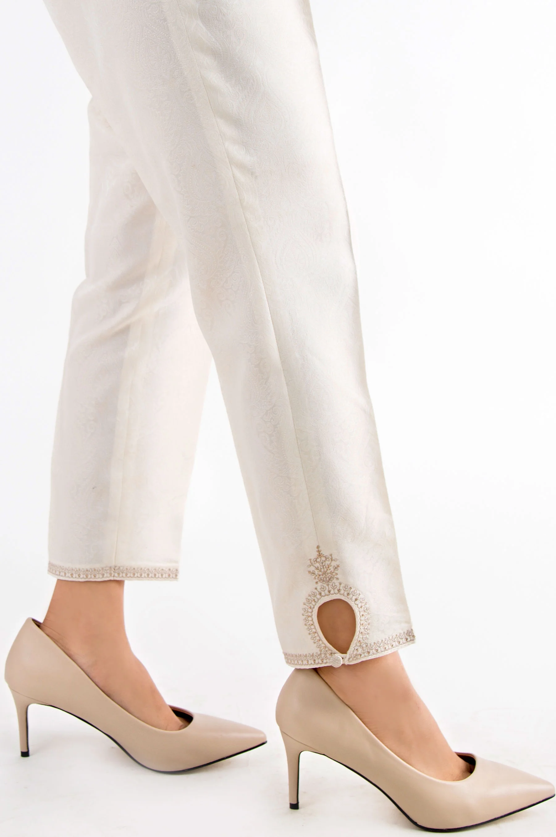 Embroidered Cigarette Pants - White - Image 2