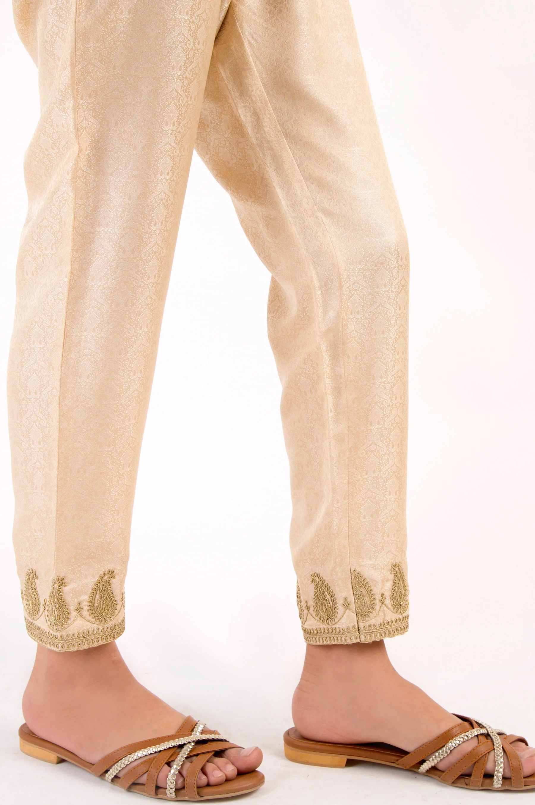Embroidered Cigarette Pants - Beige - Image 2