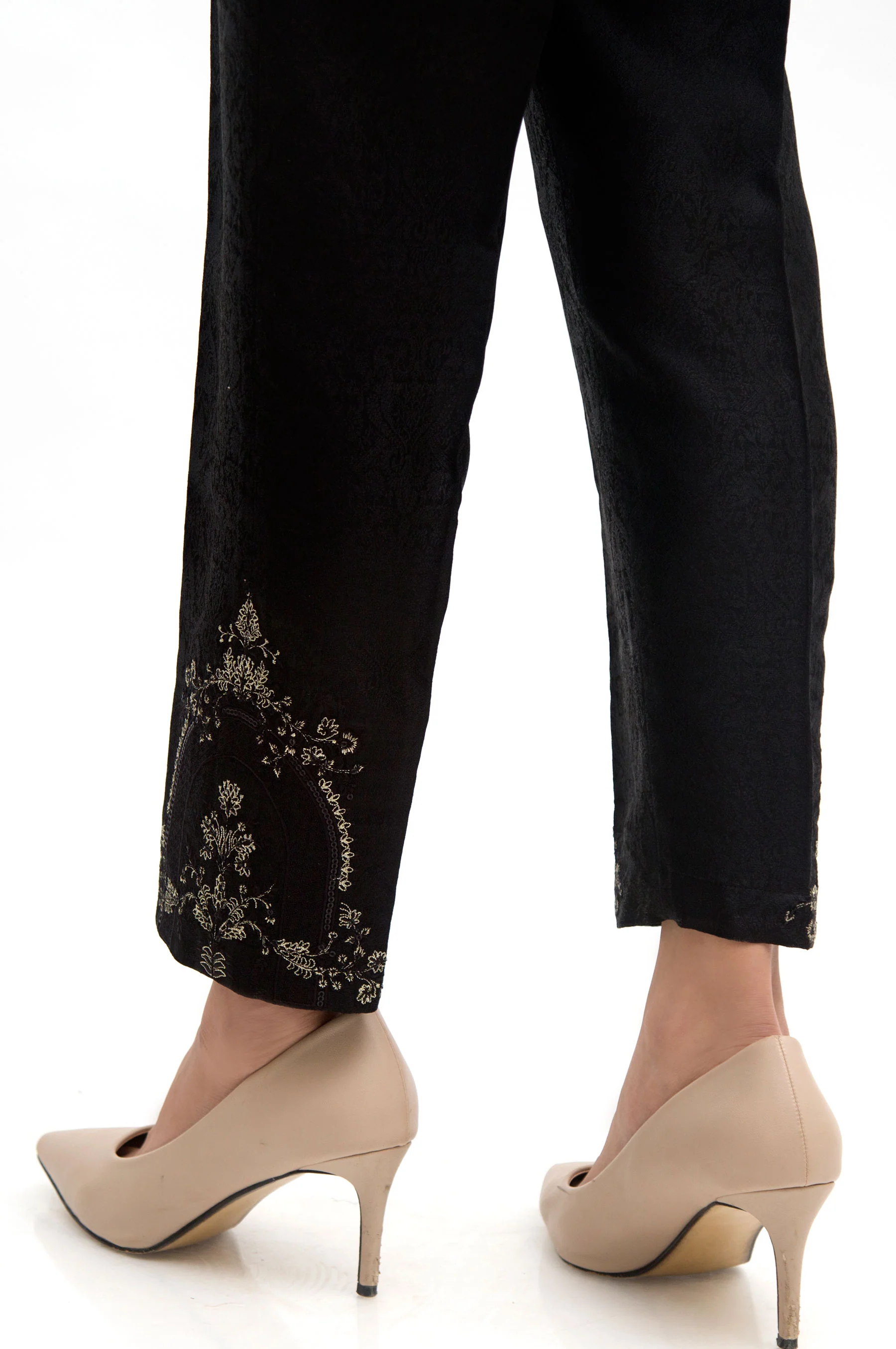 Embroidered Jamawar Pants - Black - Image 2