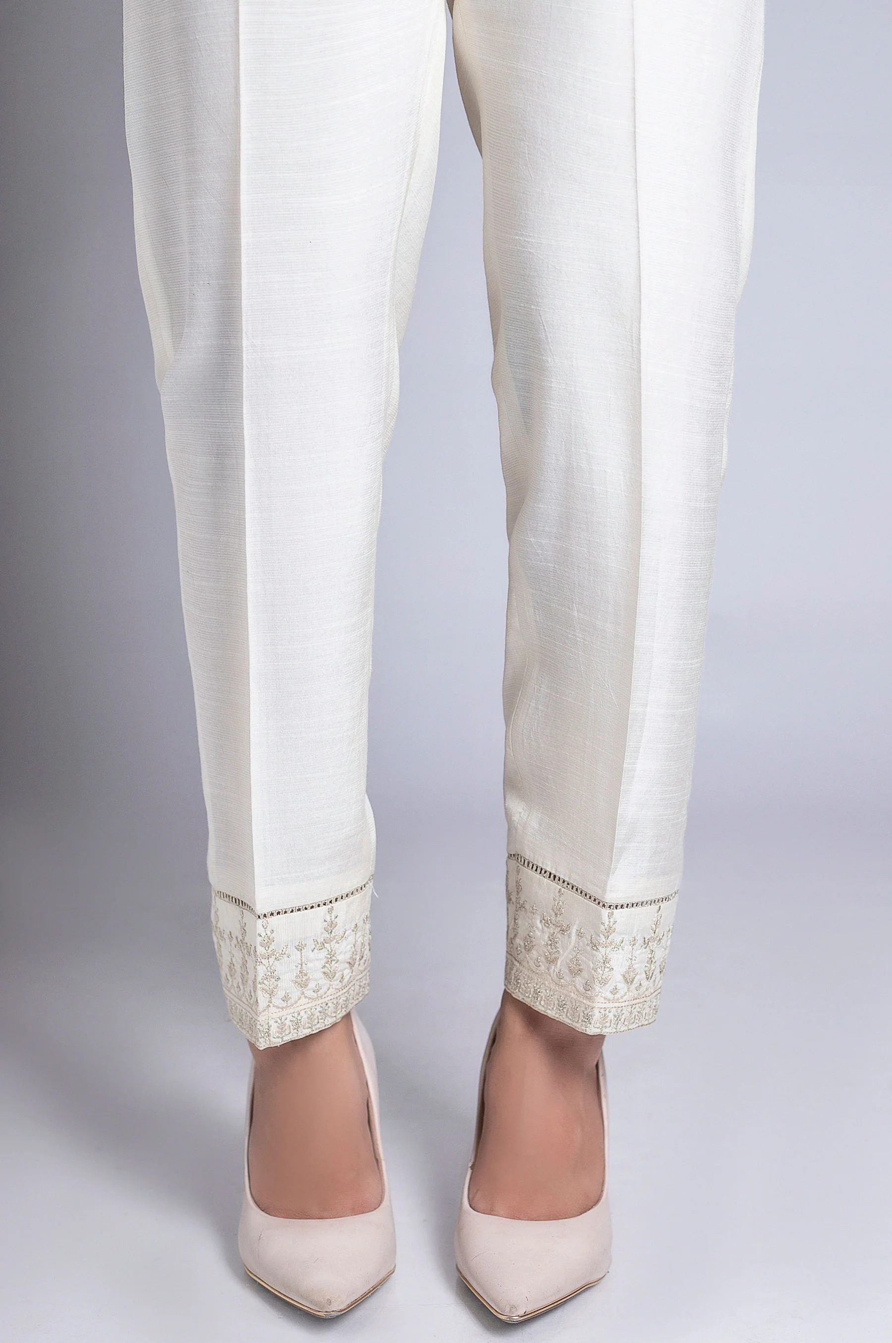 Embroidered Cigarette Pants - Beige - Image 2