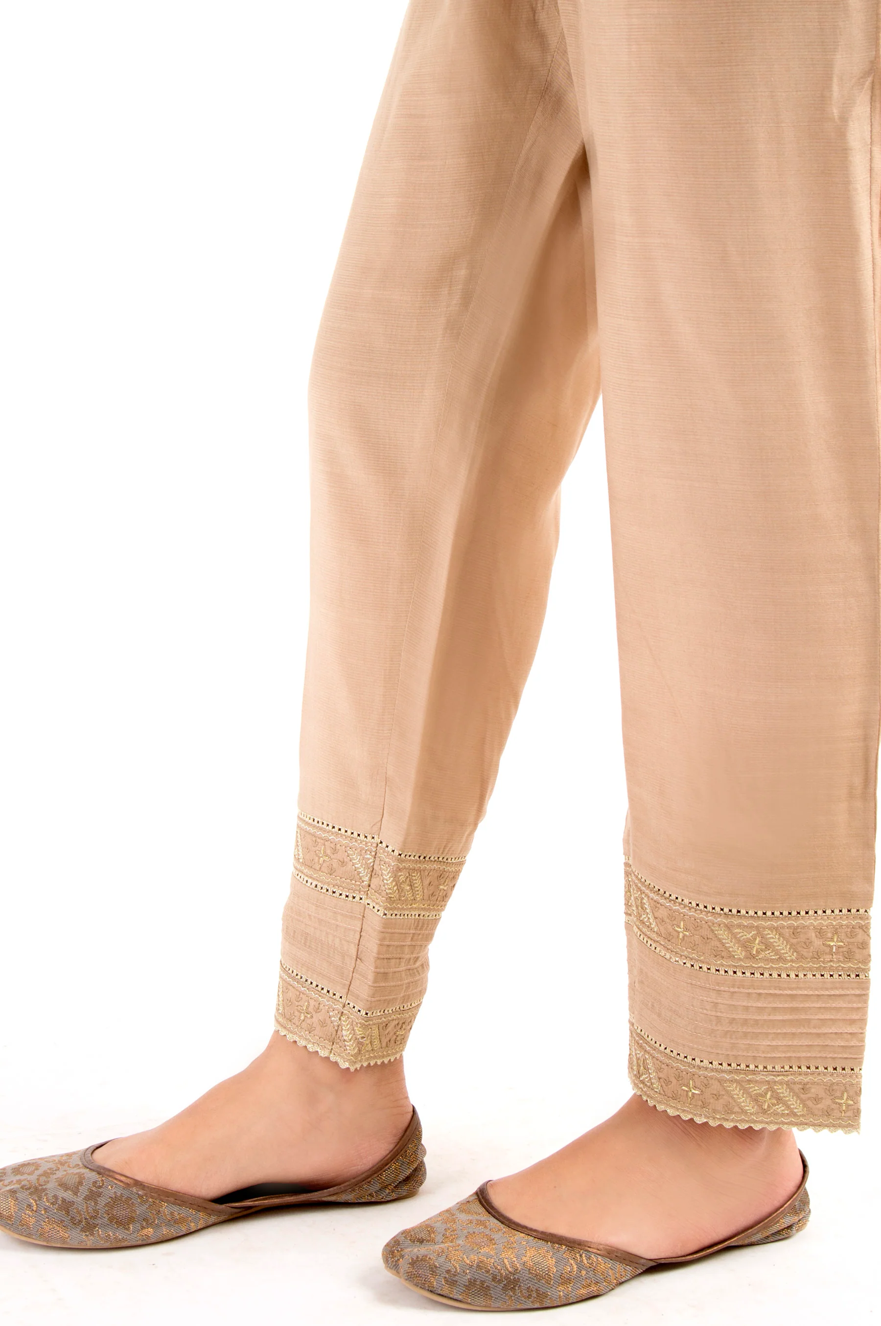 Embroidered Cigarette Pants - Beige - Image 3