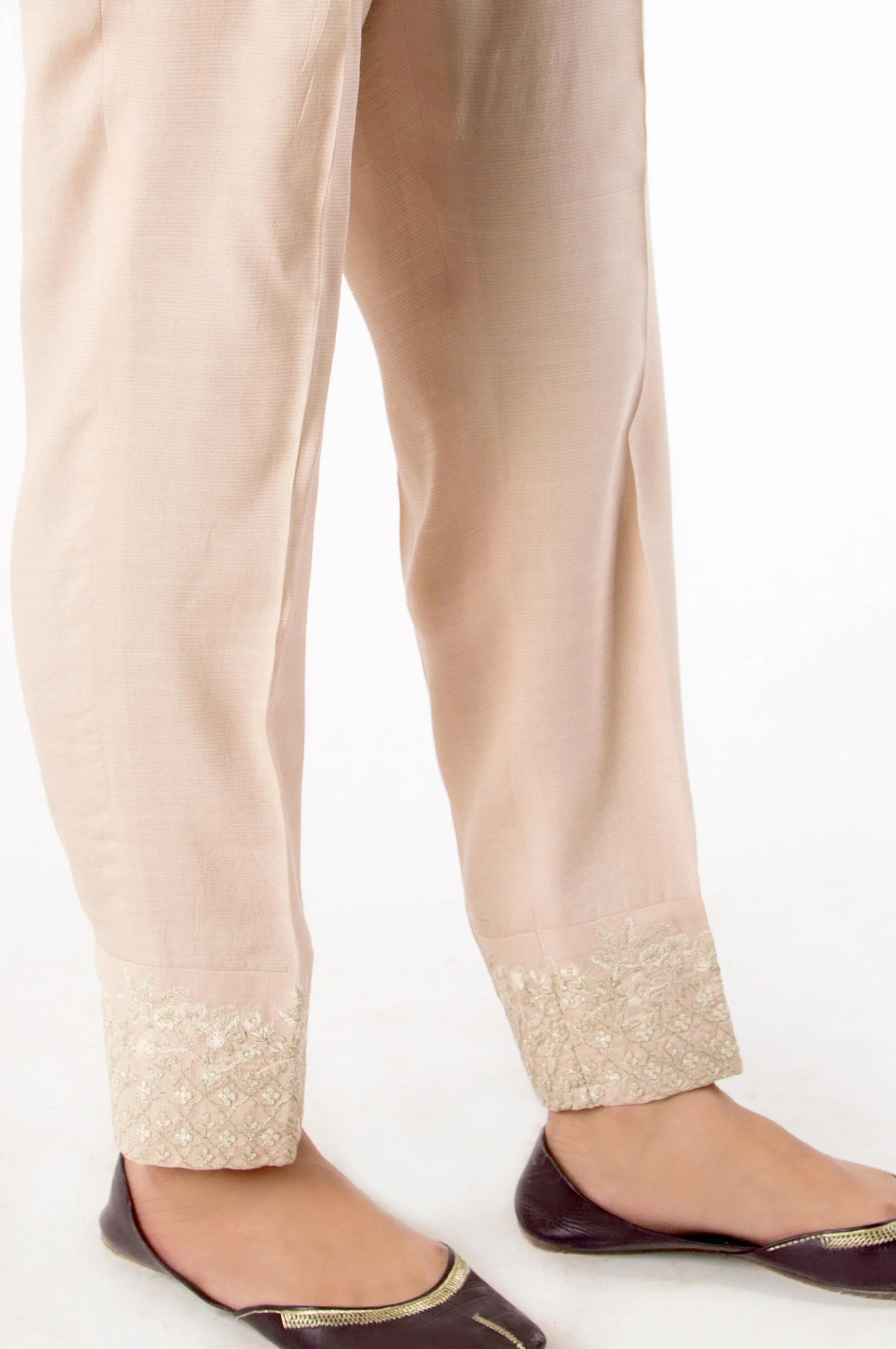 Embroidered Cambric Cigarette Pants - L/Beige - Image 2
