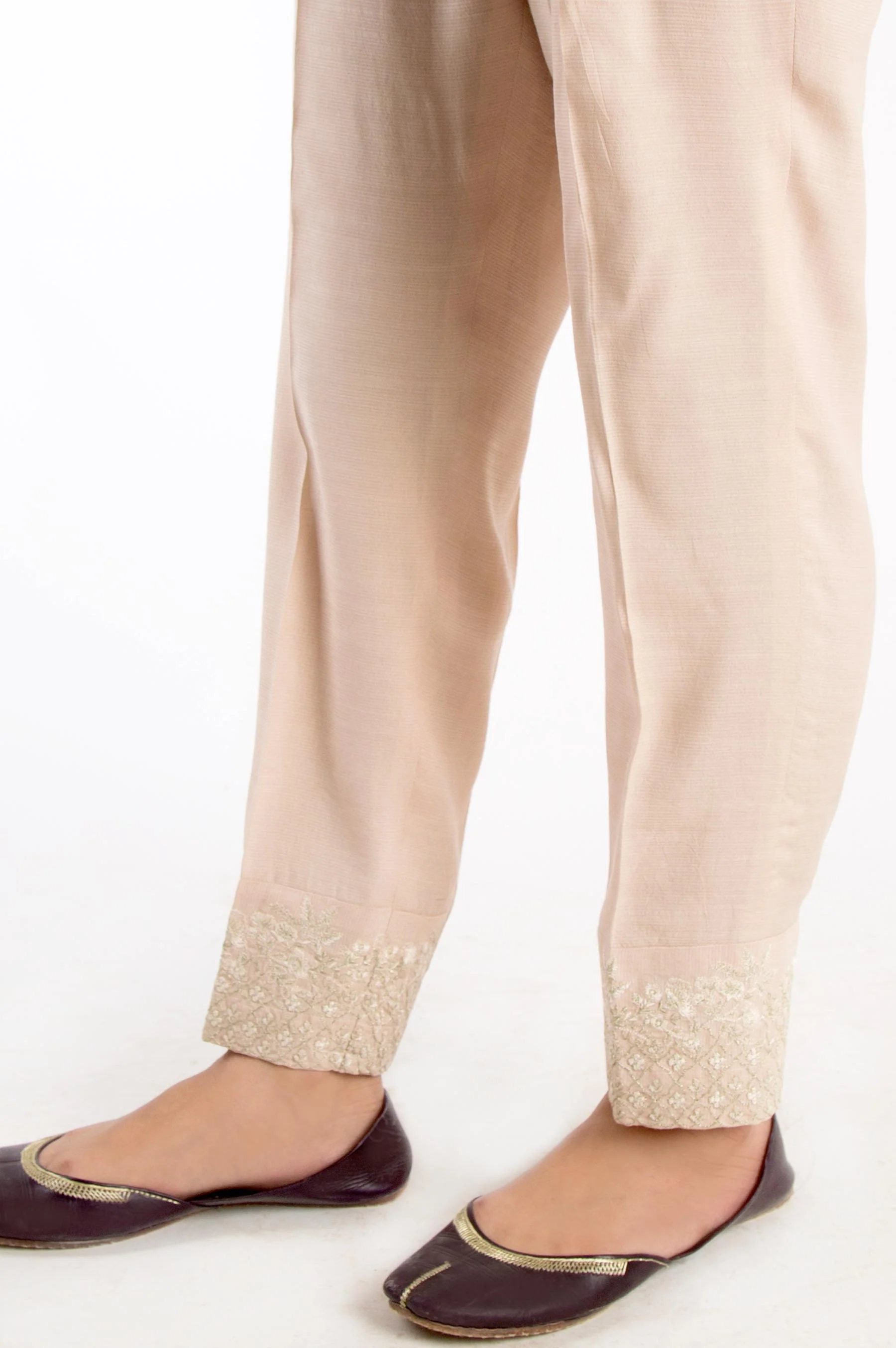 Embroidered Cambric Cigarette Pants - L/Beige - Image 3