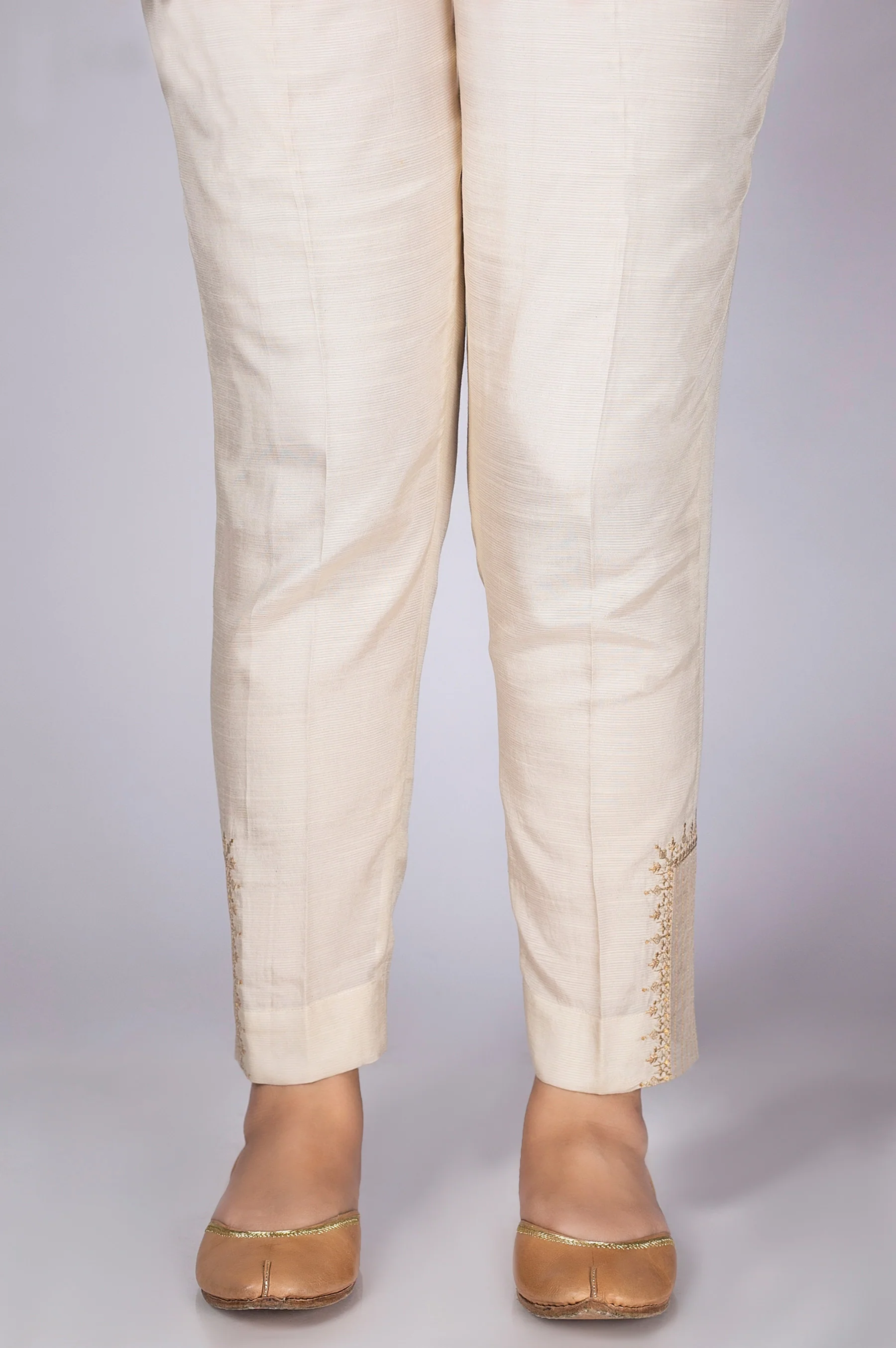 Embroidered Cigarette Pants - Light Beige - Image 2