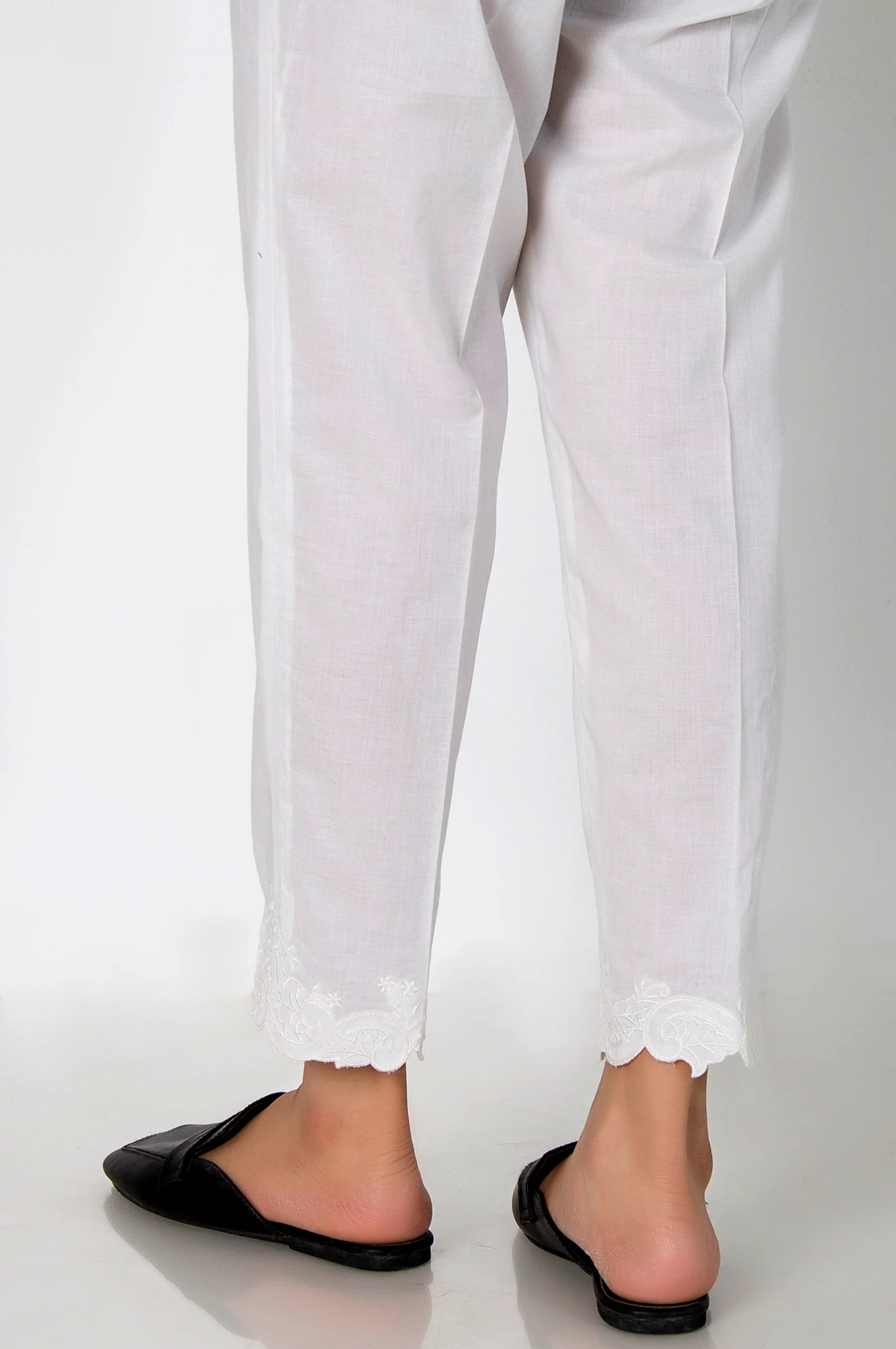 Embroidered Cambric Cigeratte Pants- White - Image 2