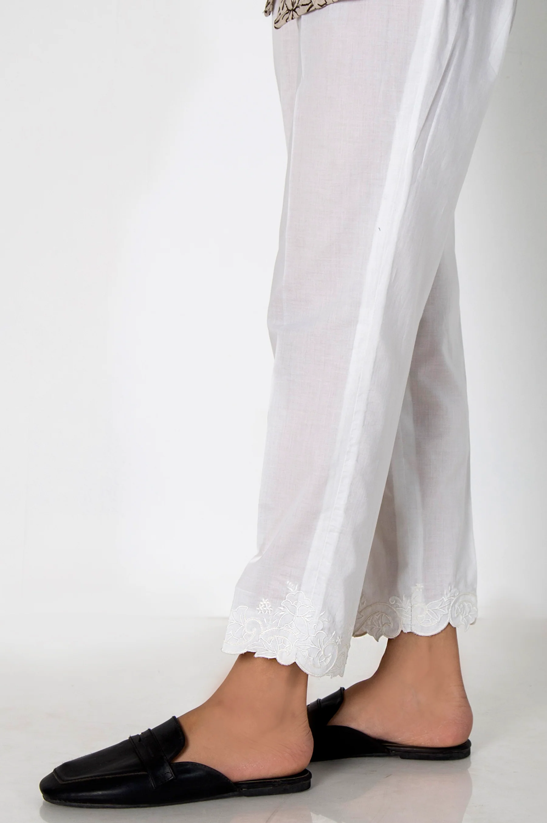Embroidered Cambric Cigeratte Pants- White - Image 3