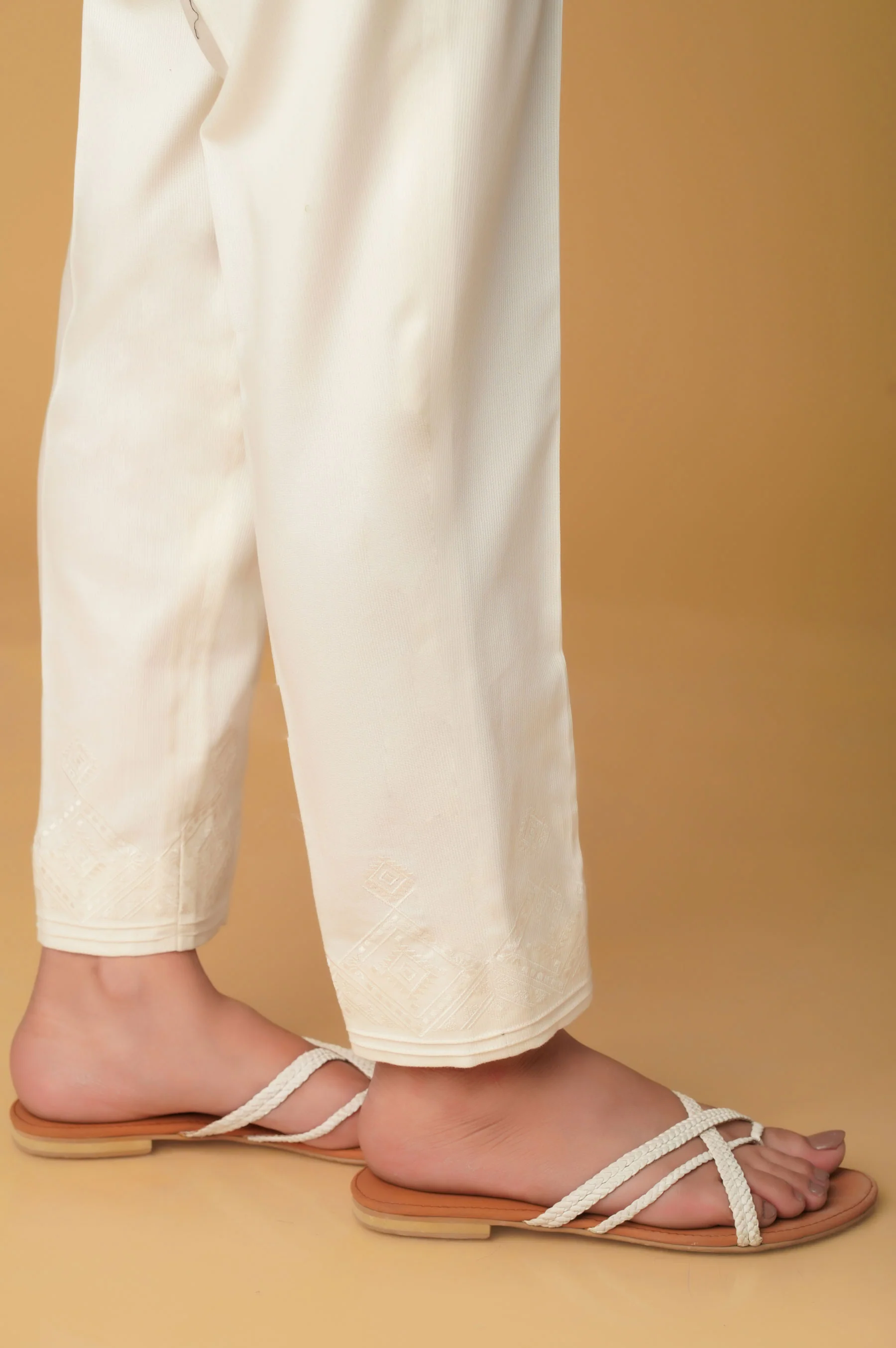 Embroidered Cottel Cigarette Pant - White - Image 2