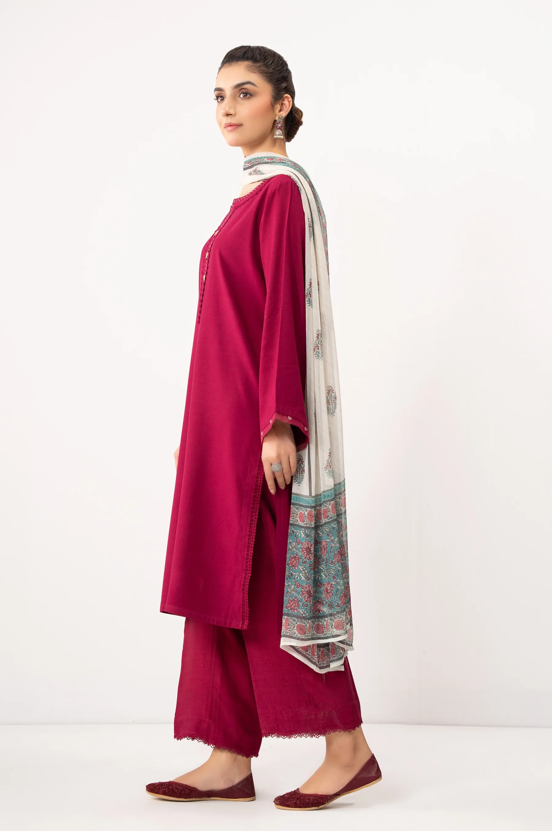EMBROIDERED COTTON LINEN VISCOSE STITCHED 3 PIECE SUIT - Image 3