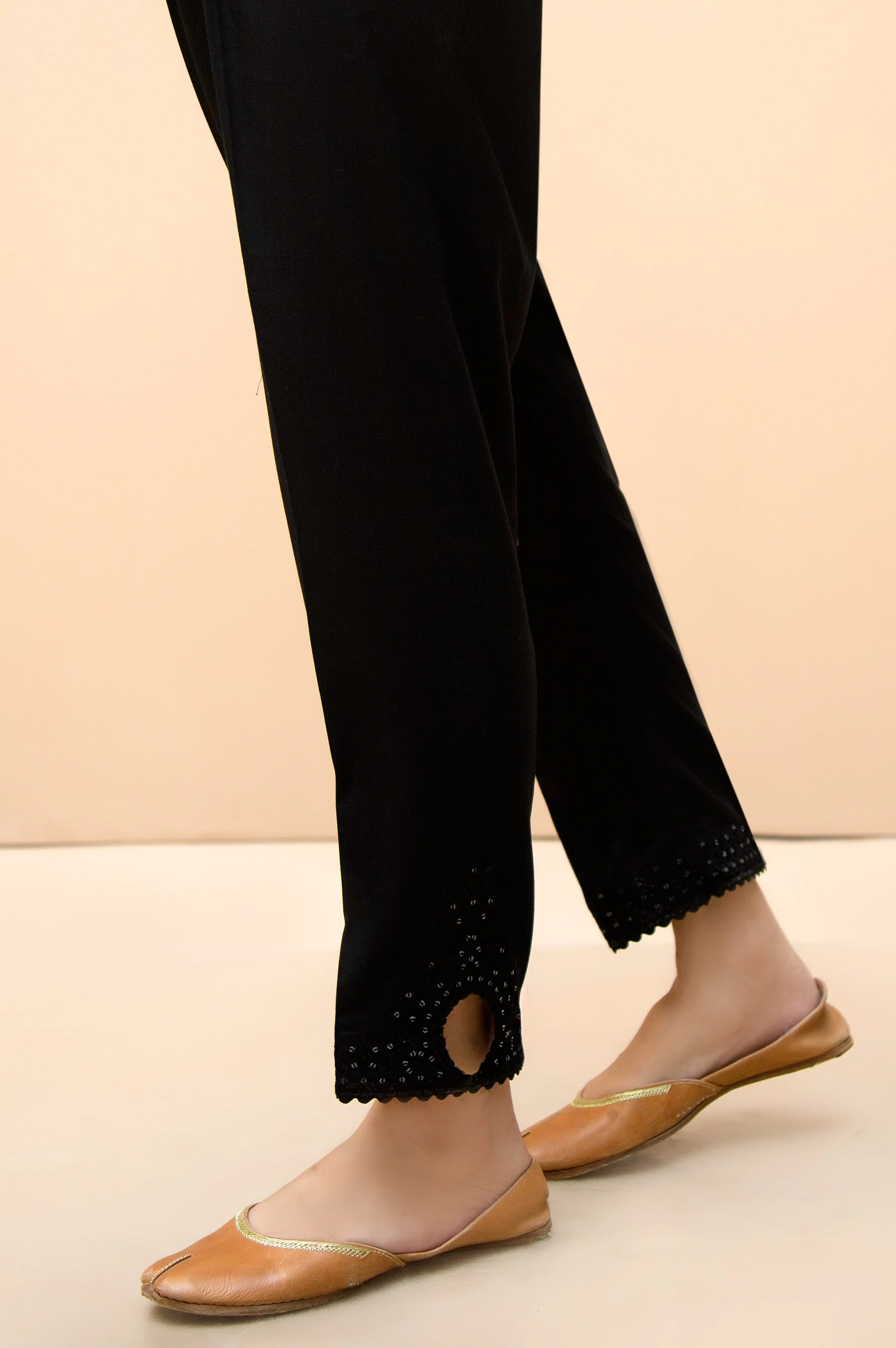 Embroidered Cotton Satin Cigarette Pant - Black - Image 3