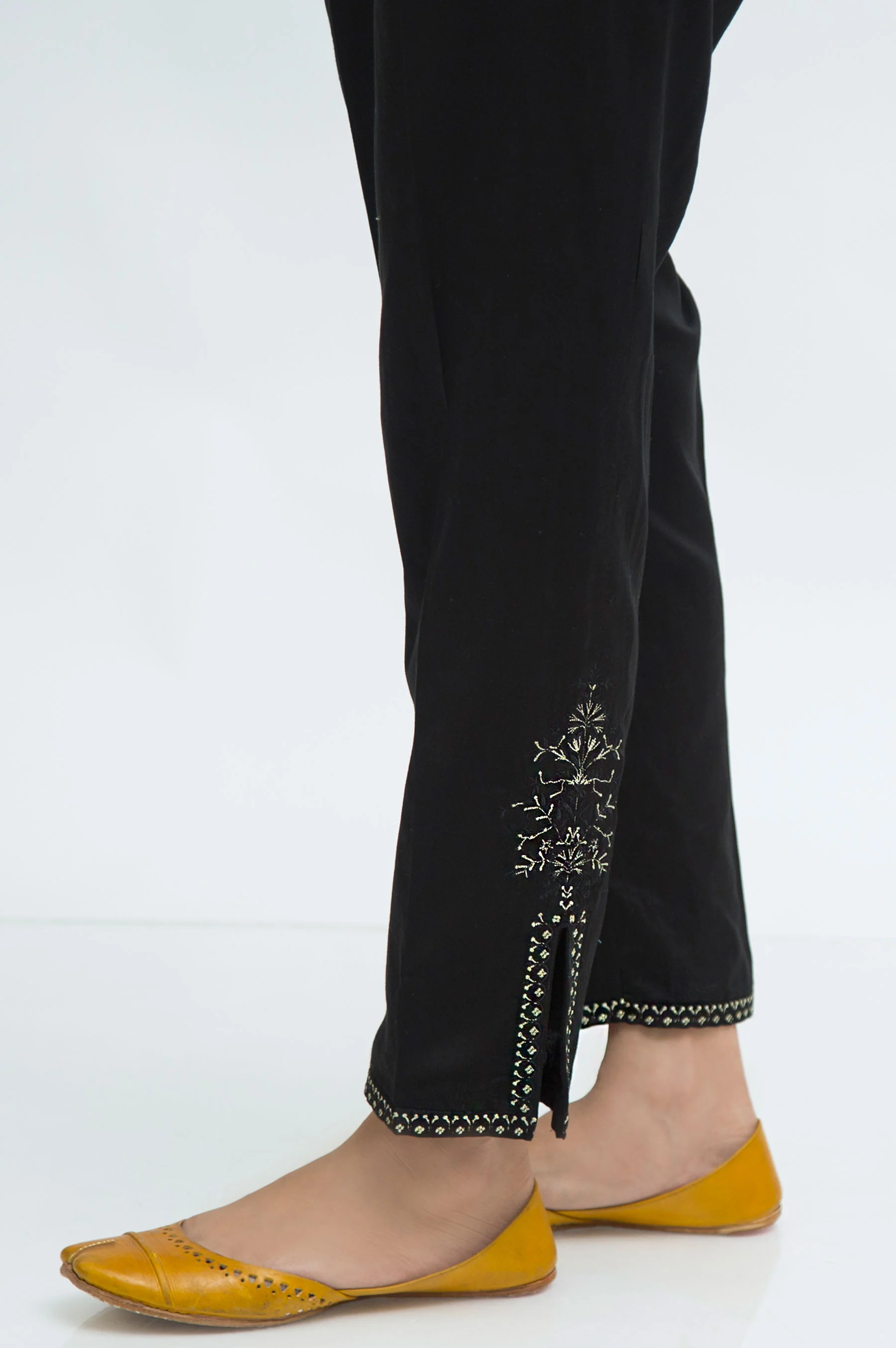 Embroidered Cotton Satin Cigarette Pant - Black - Image 3