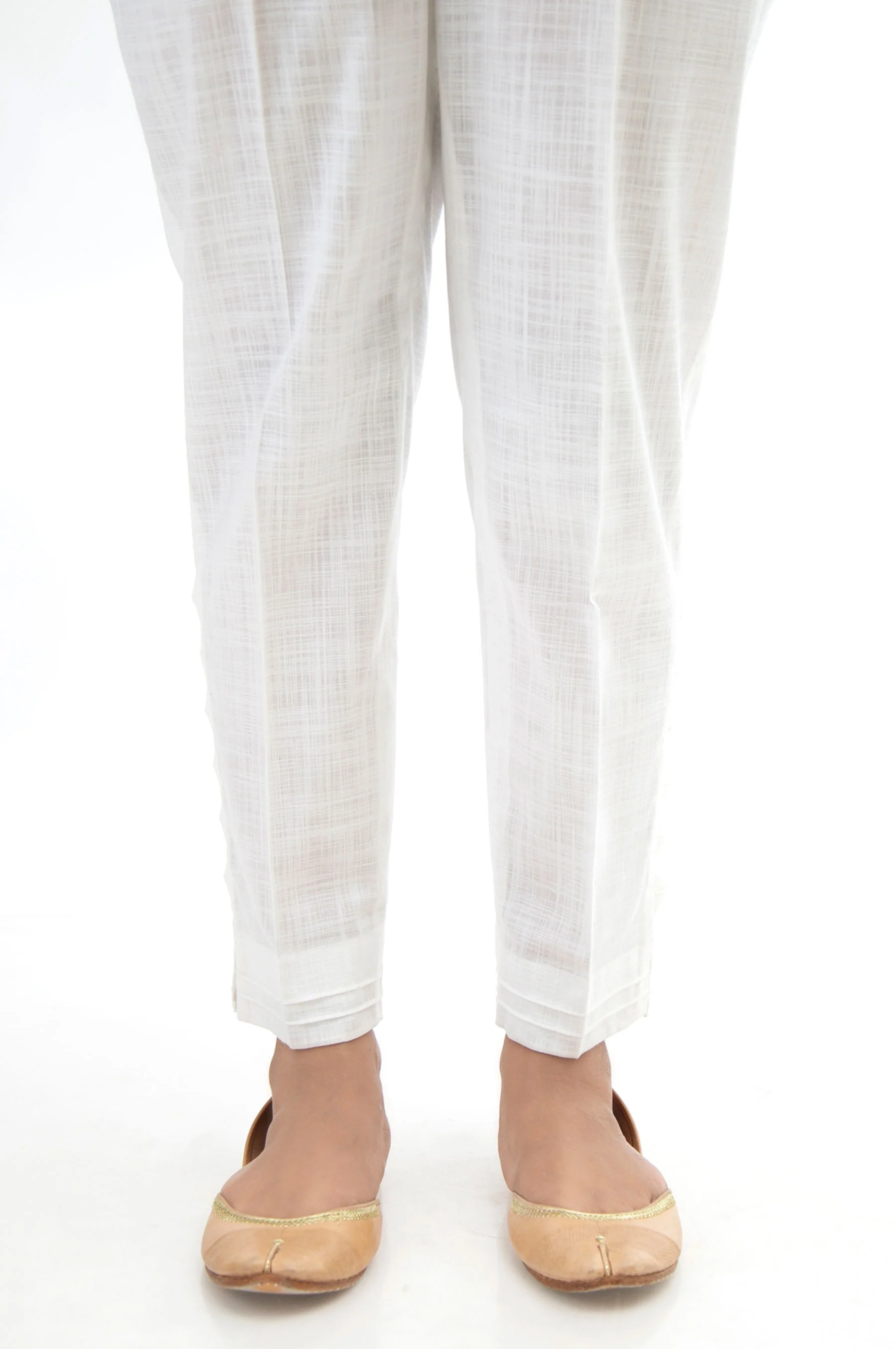 Emboirdered Cotton Slub Cigarette Pants - White
