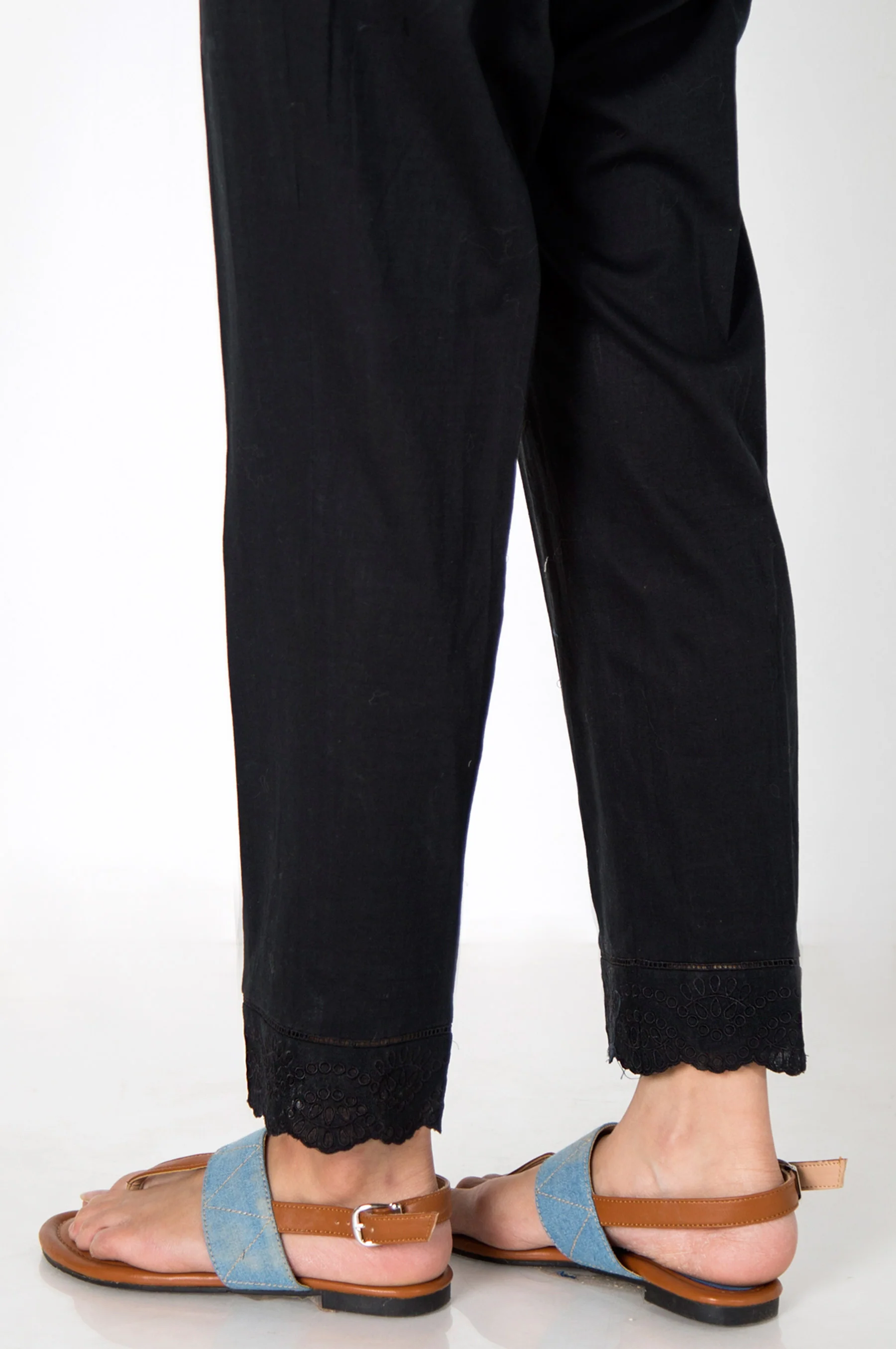 Cotton Slub Embroidered Cigarette Pants - Midnight Black - Image 2