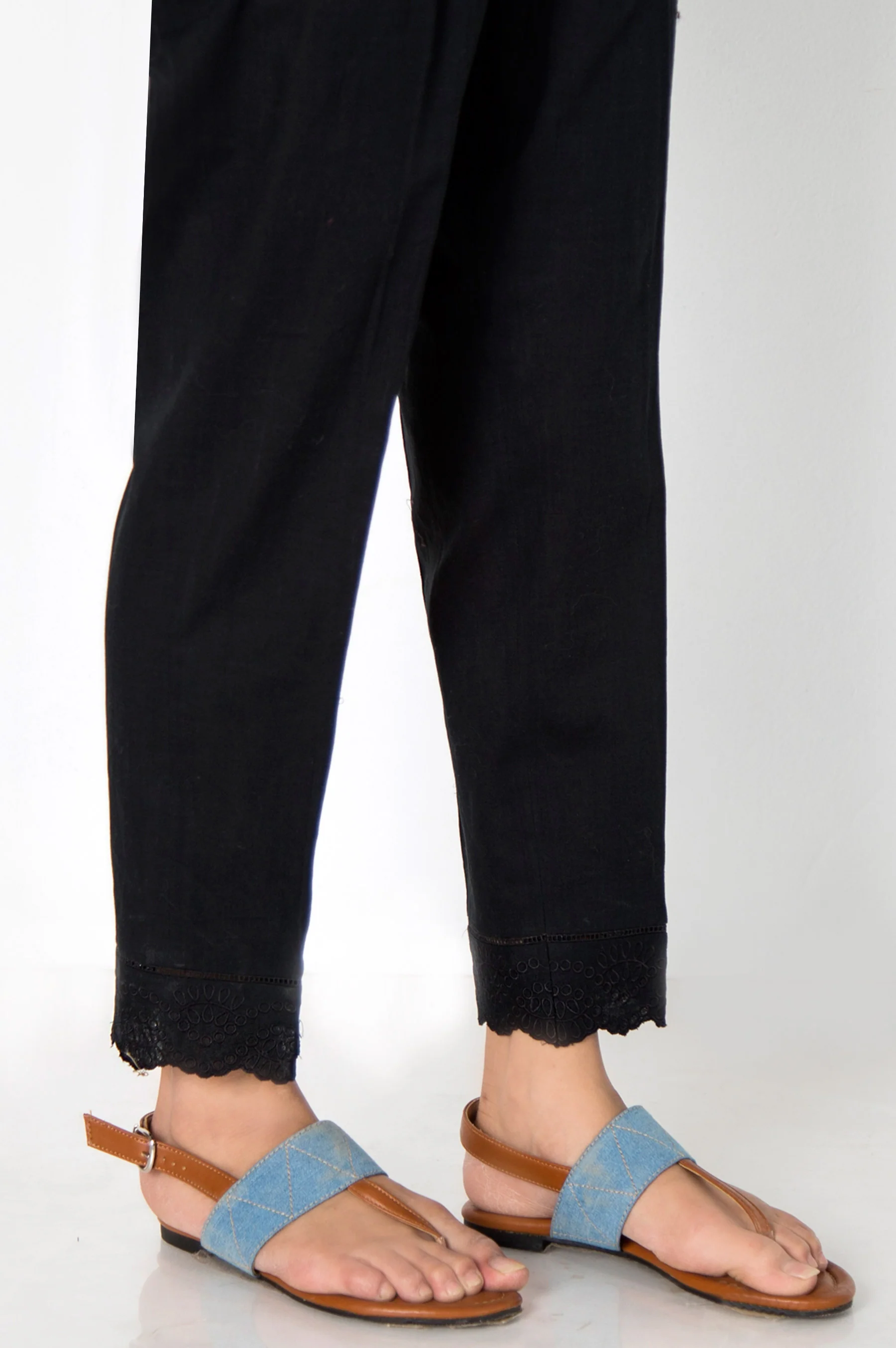 Cotton Slub Embroidered Cigarette Pants - Midnight Black - Image 3