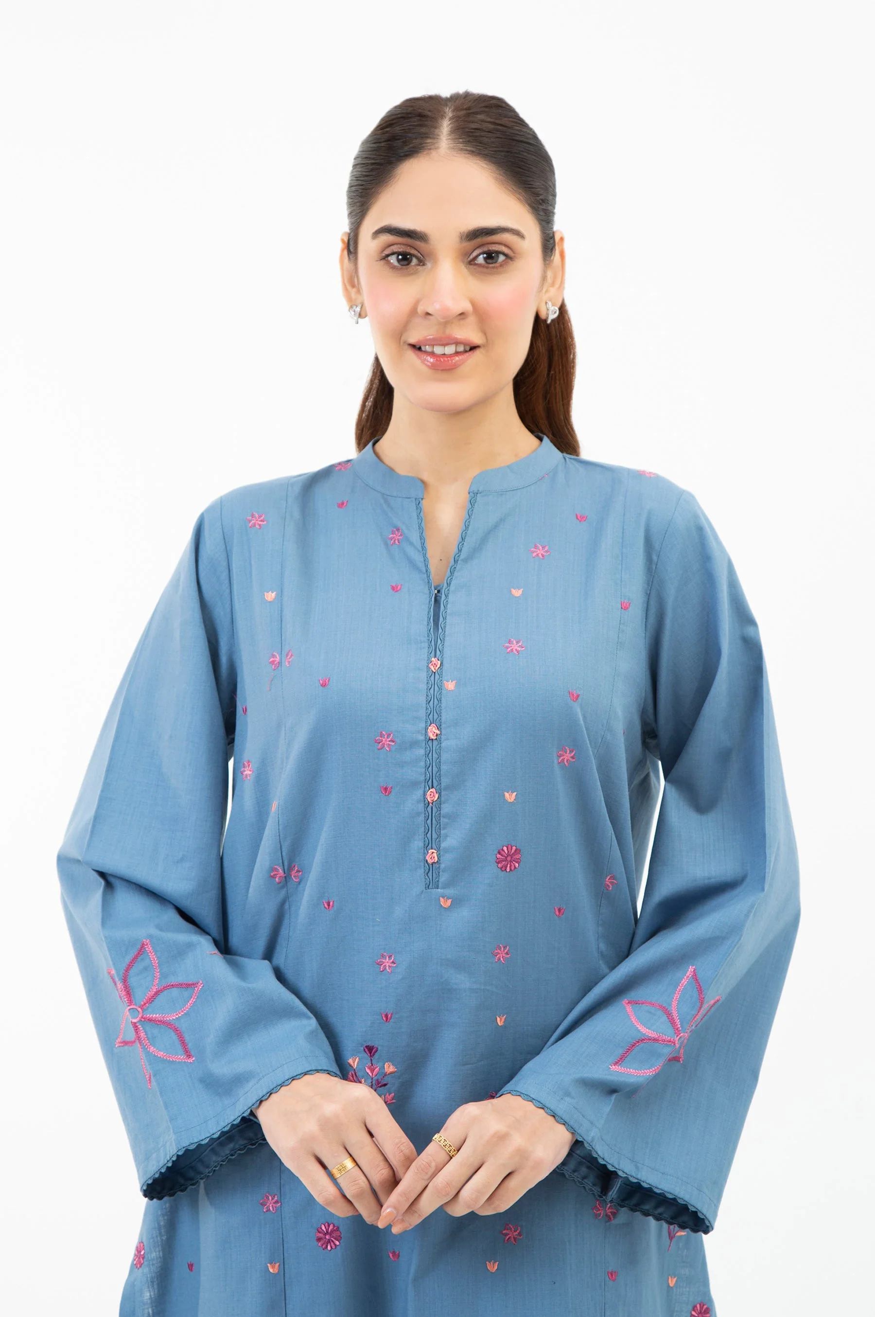 EMBROIDERED COTTON SLUB STITCHED 2 PIECE SUIT (FACTORY E-OUTLET) - Image 6