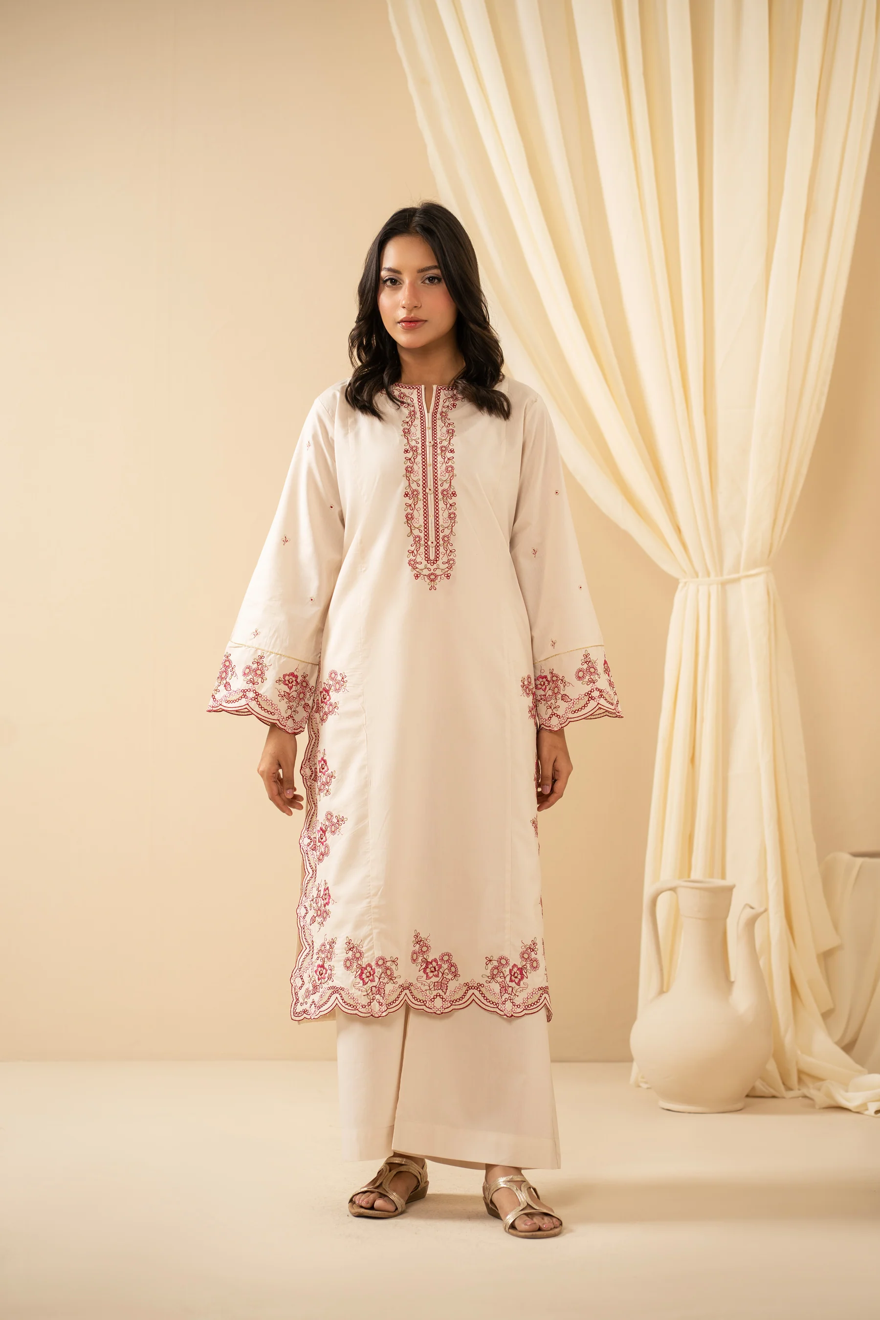 STITCHED EMBROIDERED COTTON LINEN VISCOSE SUIT - Image 6