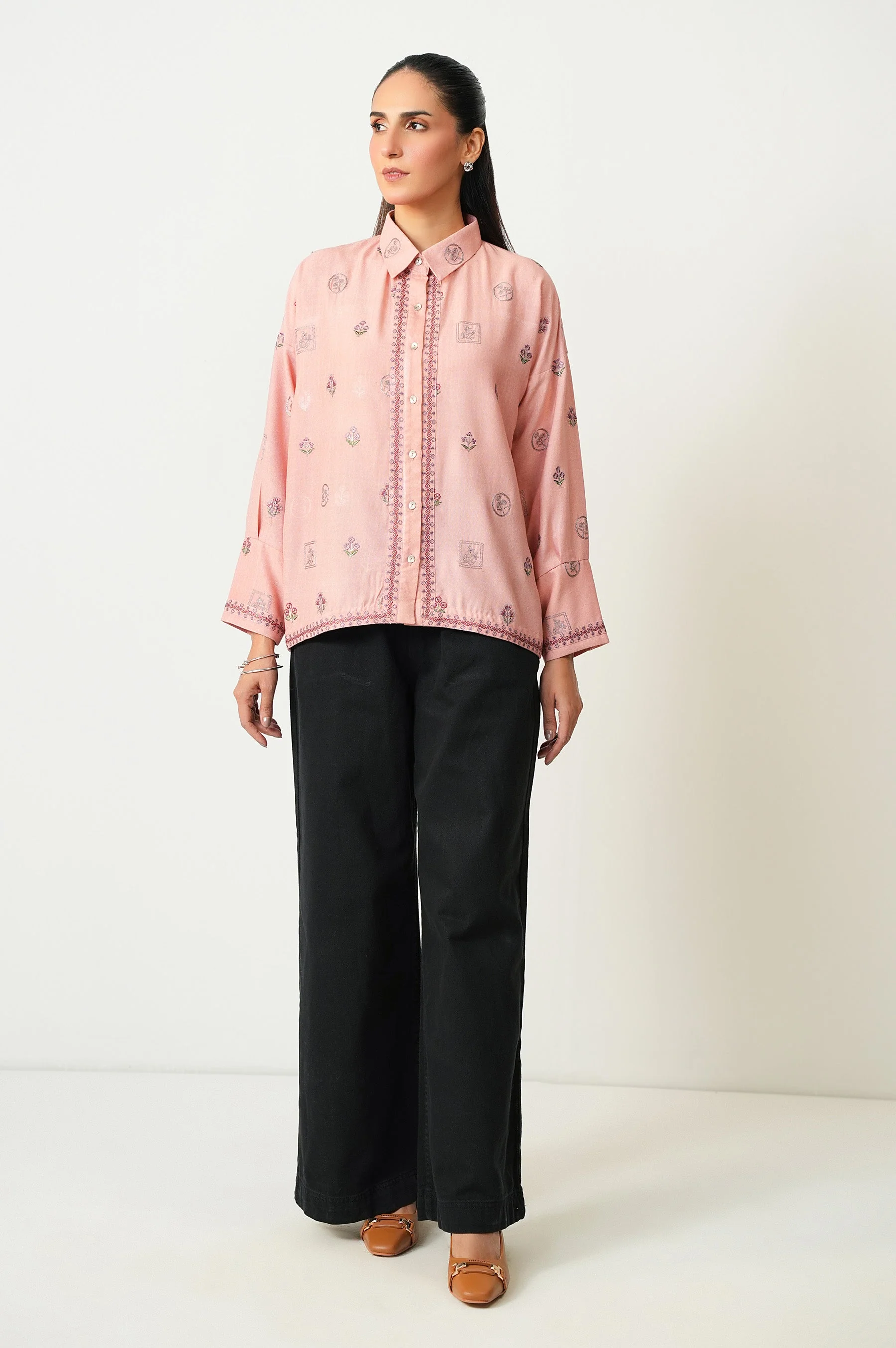 STITCHED EMBROIDERED DOBBY TOP (FACTORY E-OUTLET)