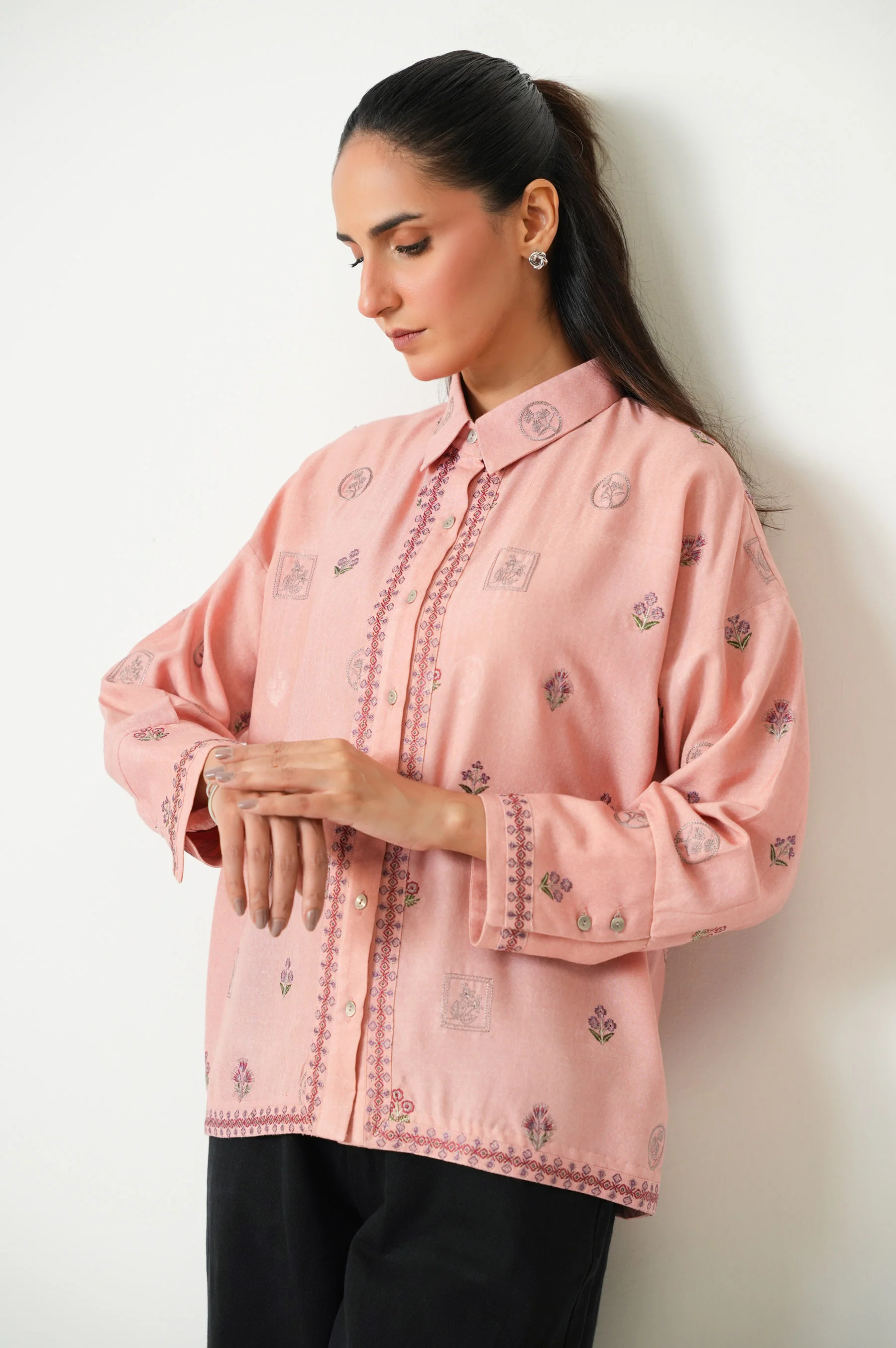 STITCHED EMBROIDERED DOBBY TOP - Image 5