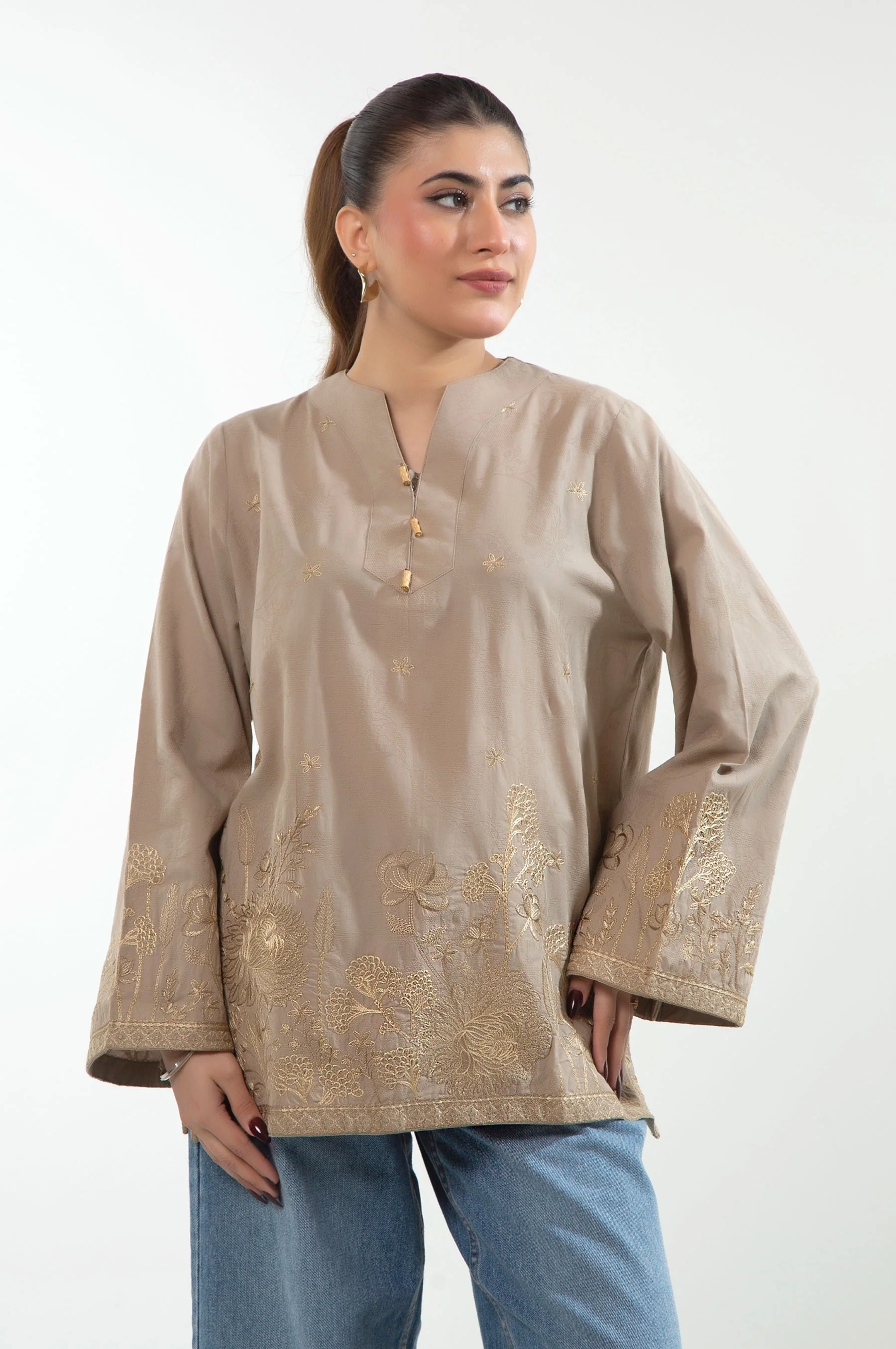 STITCHED EMBROIDERED DOBBY TOP - Image 5