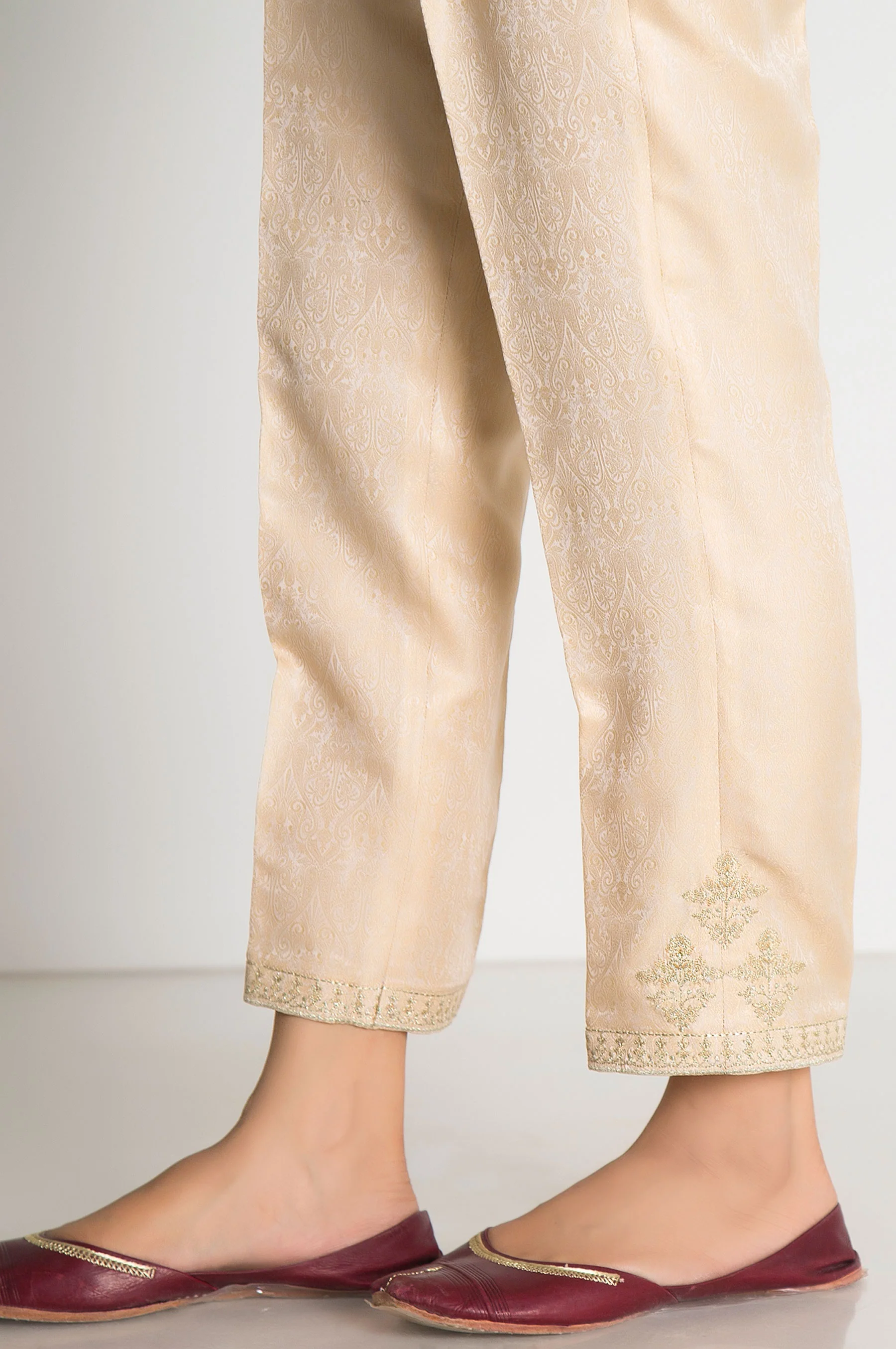 Embroidered Jamawar Cigarette Pant - Gold - Image 2