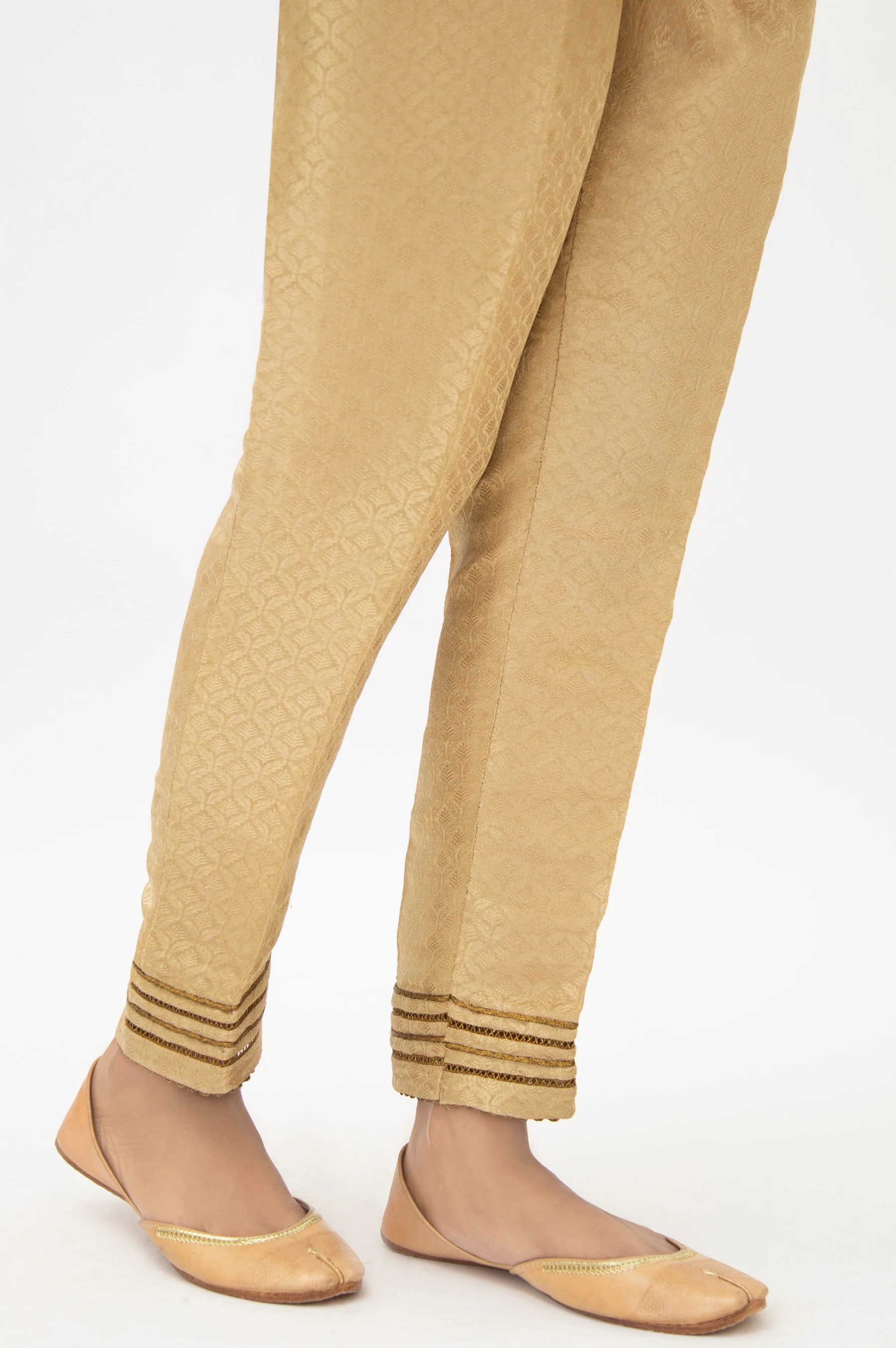 Embroidered Jamawar Cigarette Pants - Copper - Image 3