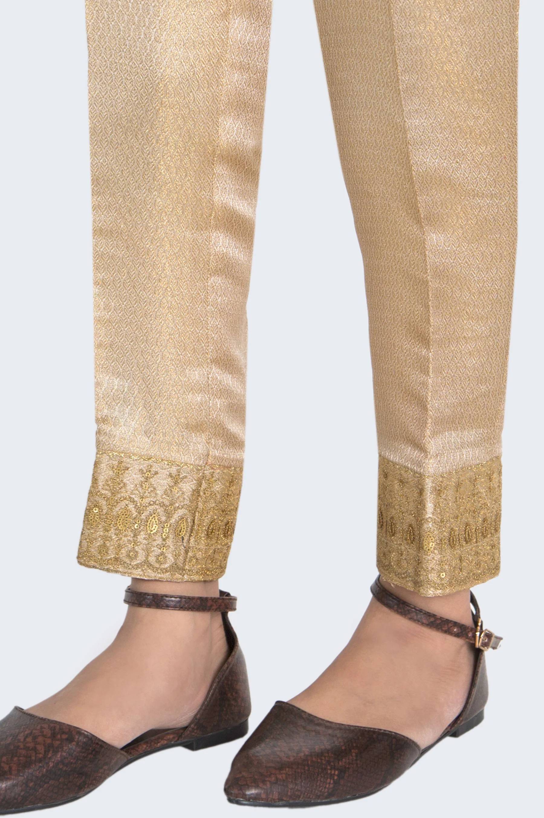 Embroidered Jamawar Pants - Golden - Image 2