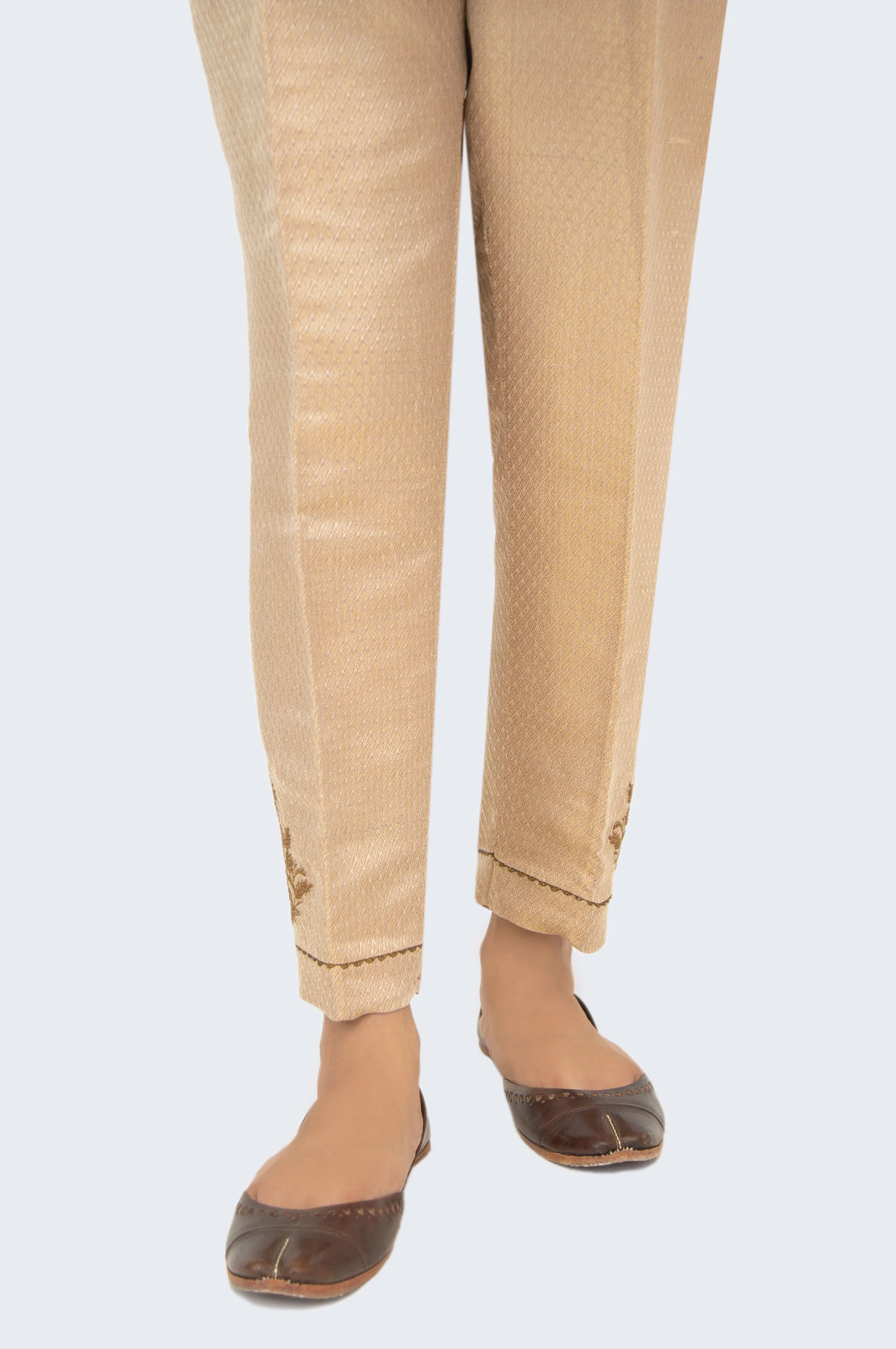 Embroidered Jamawar Cigarette Pants - Gold