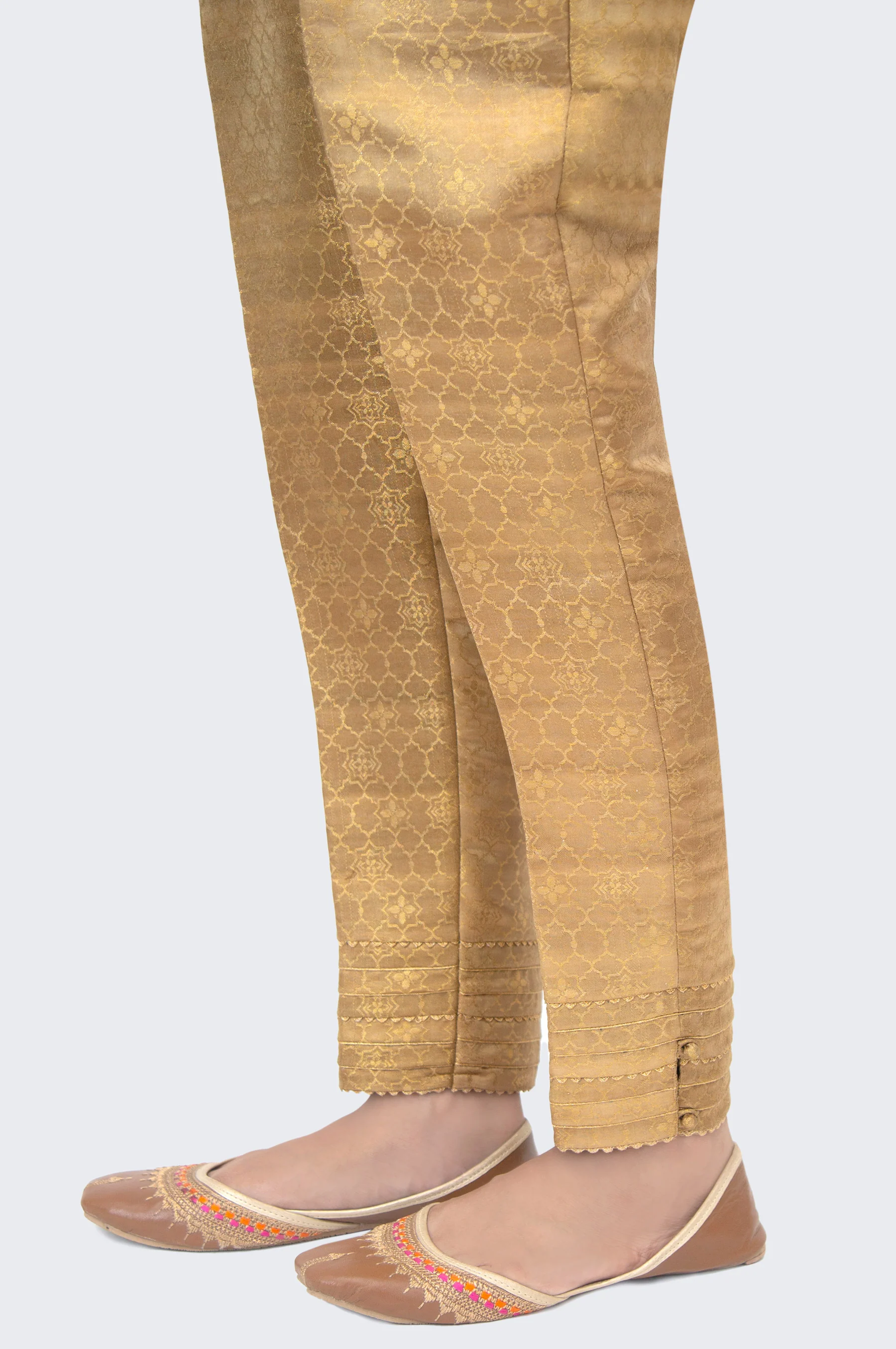 Embroidered Jamawar Cigarette Pants - Metallic Gold - Image 2