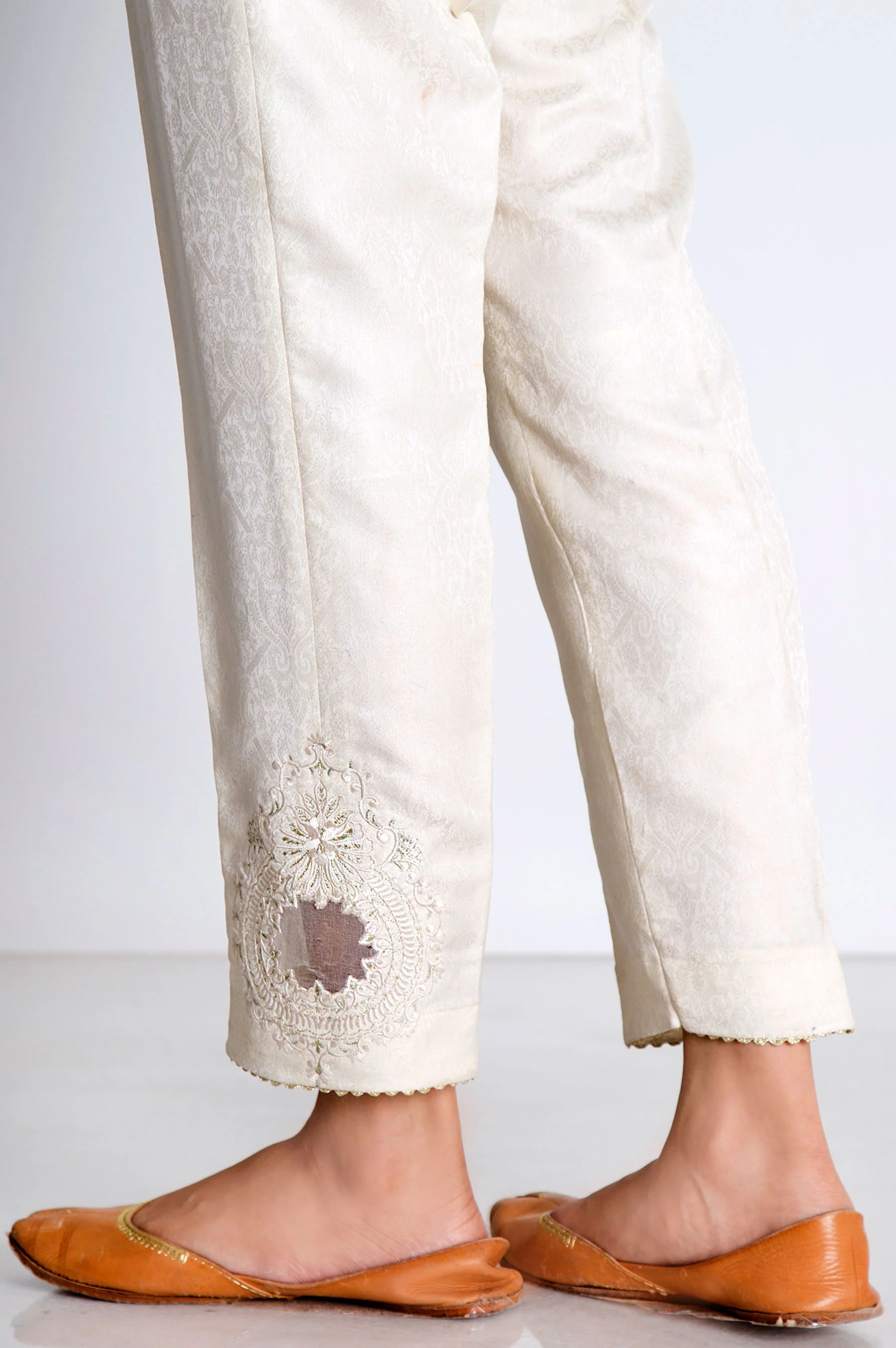 Embroidered Jamawar Pant -White - Image 2